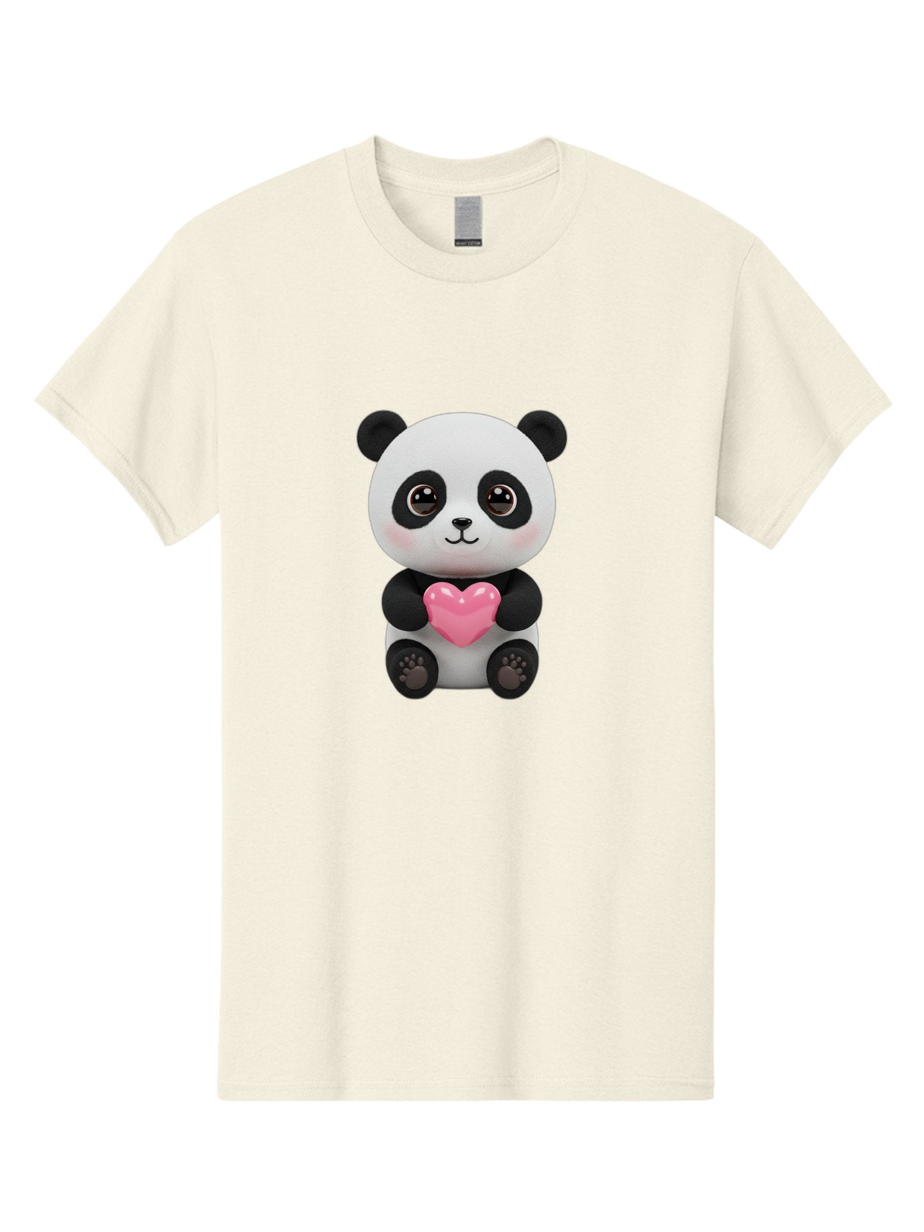 Panda-With-Heart Men'S Graphic Tee, 100% Cotton, Comfortable Casual Summer Wear, Machine Washable, Kawaii Panda Bear, Cute Cartoon Character, Pink Heart Symbol, Adorable Illustration, Love And Affection, Digital Art, Heartwarming Scene, Bae621