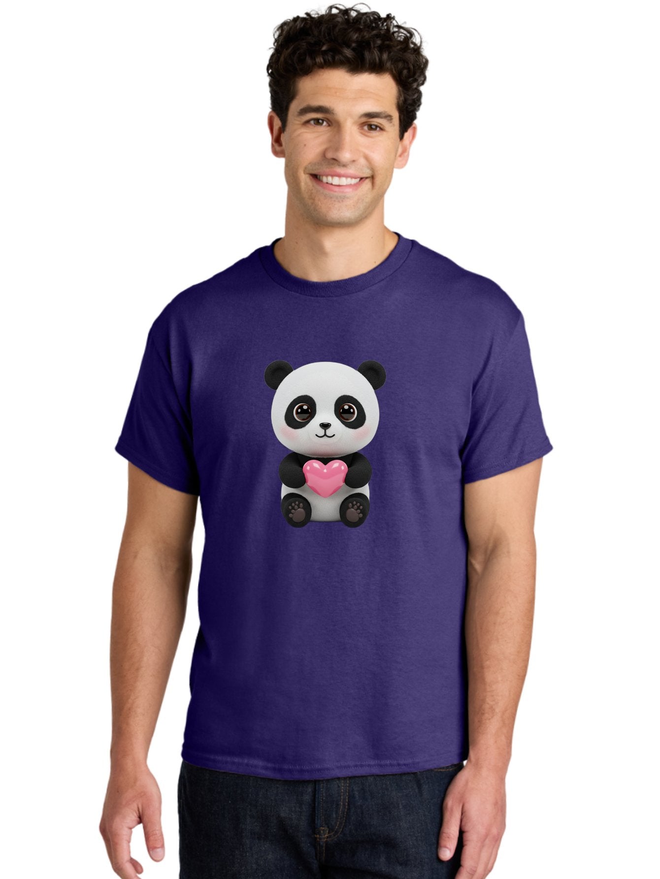 Panda-With-Heart Men'S Graphic Tee, 100% Cotton, Comfortable Casual Summer Wear, Machine Washable, Kawaii Panda Bear, Cute Cartoon Character, Pink Heart Symbol, Adorable Illustration, Love And Affection, Digital Art, Heartwarming Scene, Bae621 17
