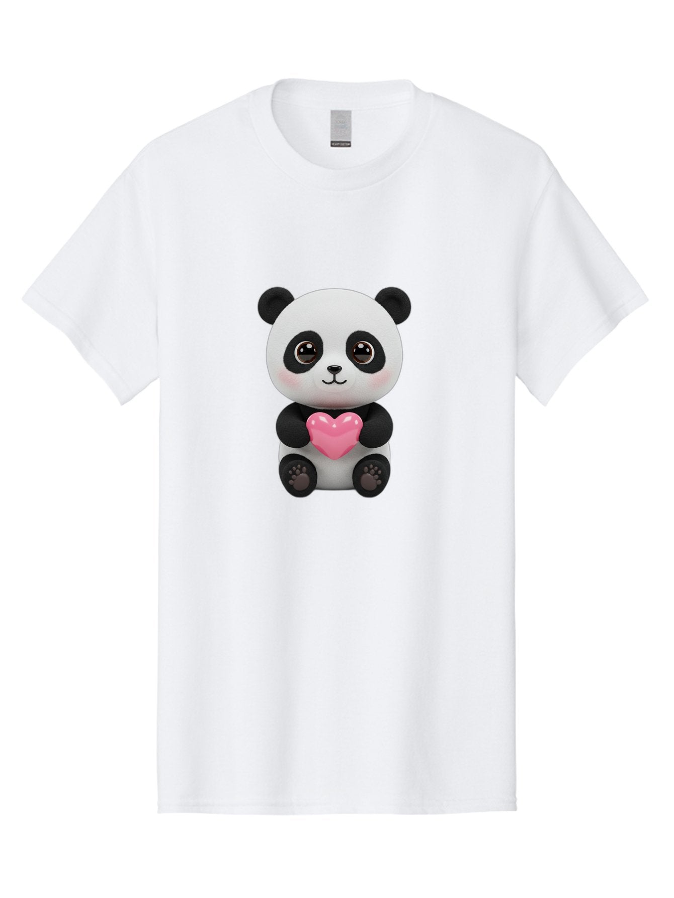 Panda-With-Heart Men'S Graphic Tee, 100% Cotton, Comfortable Casual Summer Wear, Machine Washable, Kawaii Panda Bear, Cute Cartoon Character, Pink Heart Symbol, Adorable Illustration, Love And Affection, Digital Art, Heartwarming Scene, Bae621 7