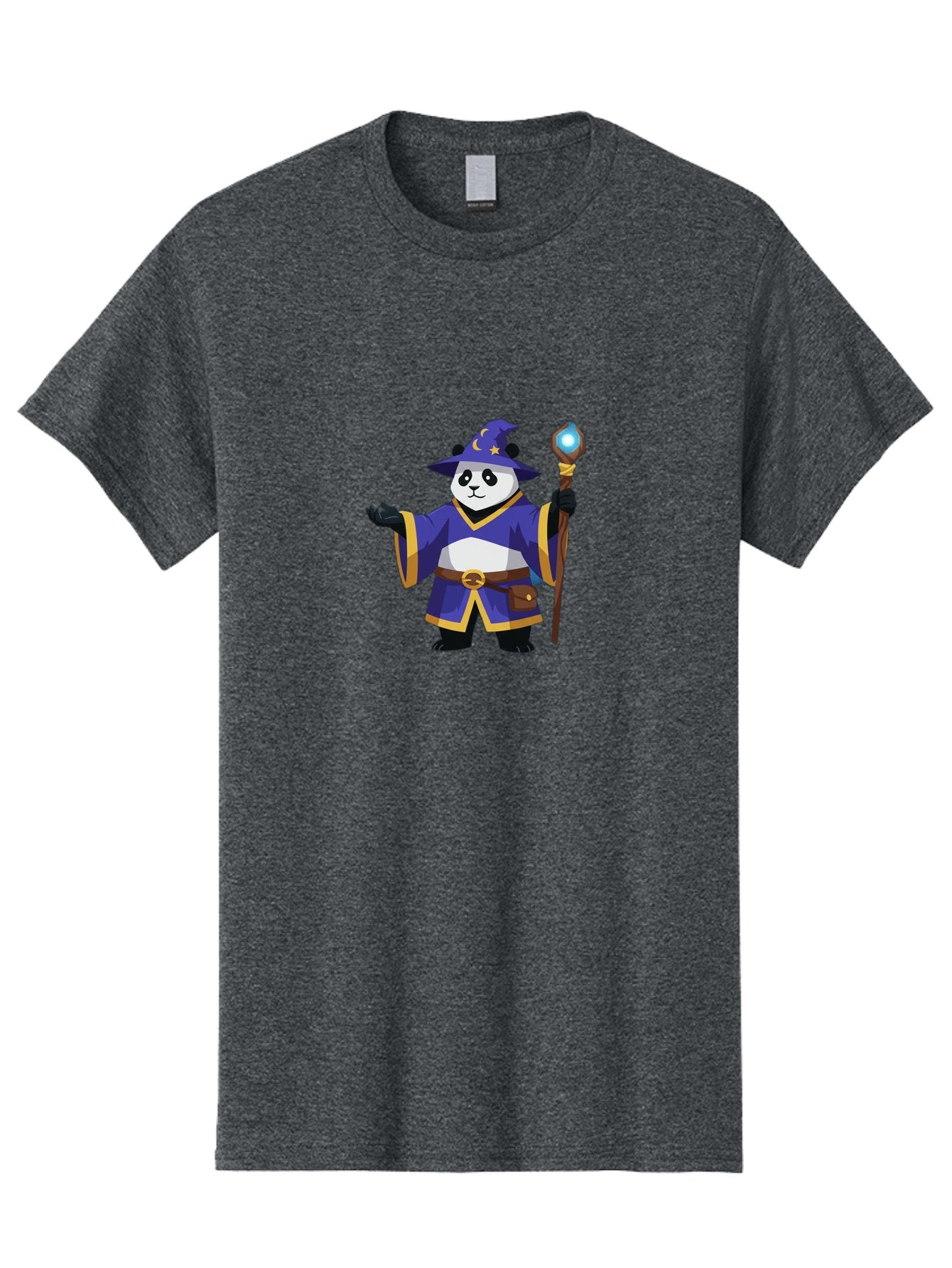 Panda-Wizard-1 Men'S Graphic Tee, 100% Cotton, Comfortable Casual Summer Wear, Machine Washable, Cartoon Panda Wizard, Magical Creature, Fantasy Character, Mystical Staff, Purple Robe, Yellow Trim, Crescent Moon, Stars, Magic Spell, Bae622 7