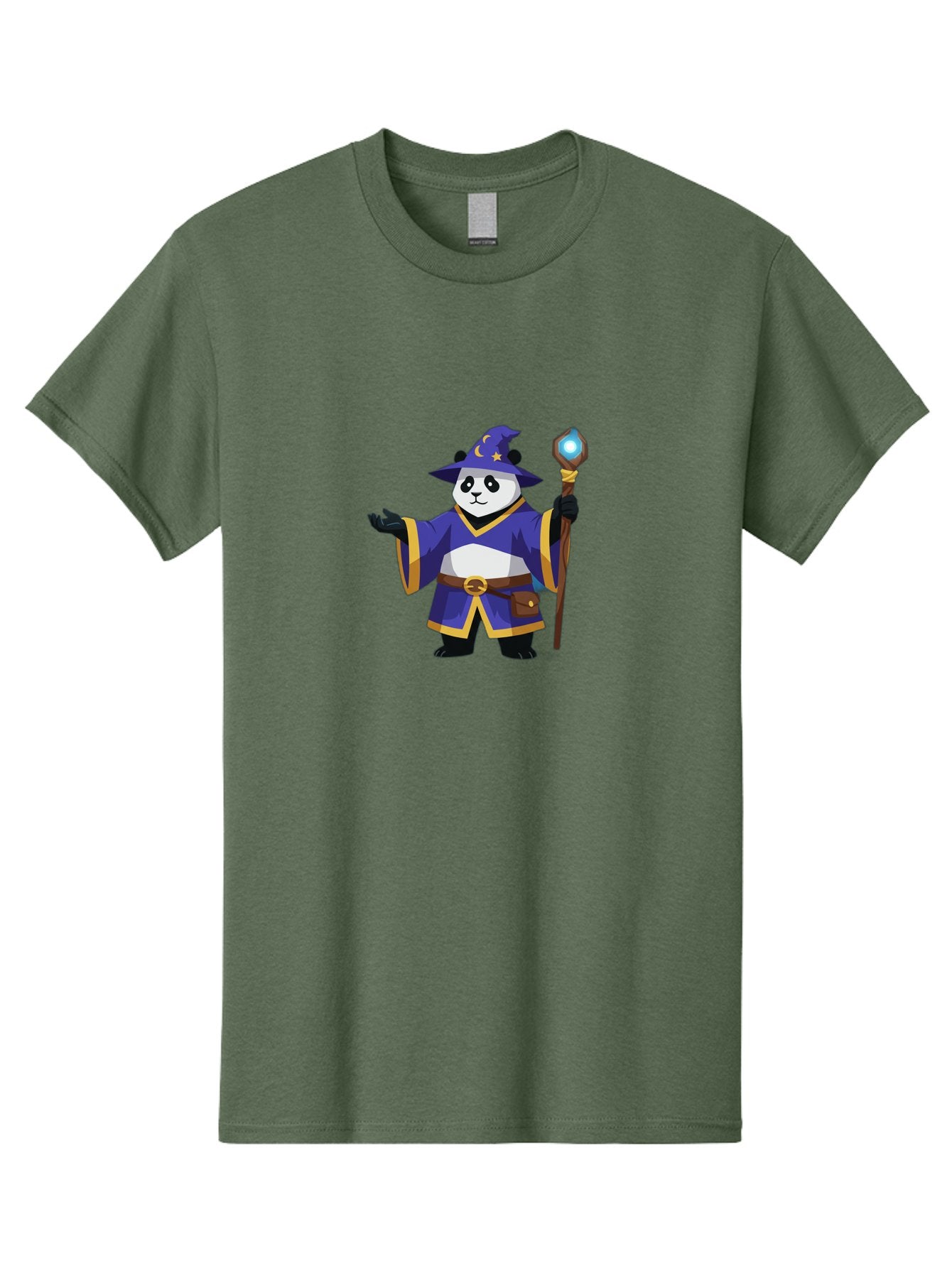 Panda-Wizard-1 Men'S Graphic Tee, 100% Cotton, Comfortable Casual Summer Wear, Machine Washable, Cartoon Panda Wizard, Magical Creature, Fantasy Character, Mystical Staff, Purple Robe, Yellow Trim, Crescent Moon, Stars, Magic Spell, Bae622 5