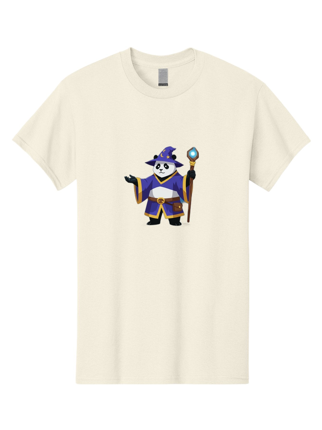 Panda-Wizard-1 Men'S Graphic Tee, 100% Cotton, Comfortable Casual Summer Wear, Machine Washable, Cartoon Panda Wizard, Magical Creature, Fantasy Character, Mystical Staff, Purple Robe, Yellow Trim, Crescent Moon, Stars, Magic Spell, Bae622 8