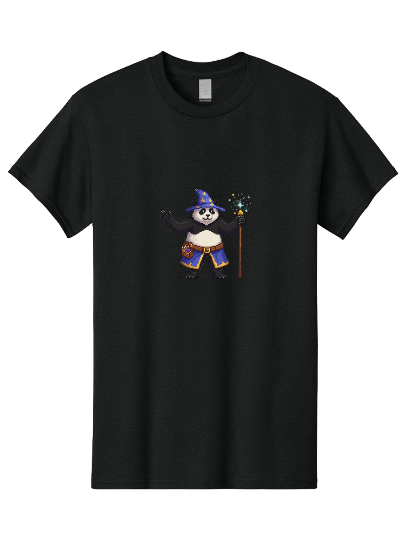Panda-Wizard-2 Men'S Graphic Tee, 100% Cotton, Comfortable Casual Summer Wear, Machine Washable, Pixel Art, Panda Bear, Wizard Hat, Magic Wand, Fantasy Character, Pixelated Illustration, Cartoon Style, Magical Creature, Blue Robes, Bae623 11