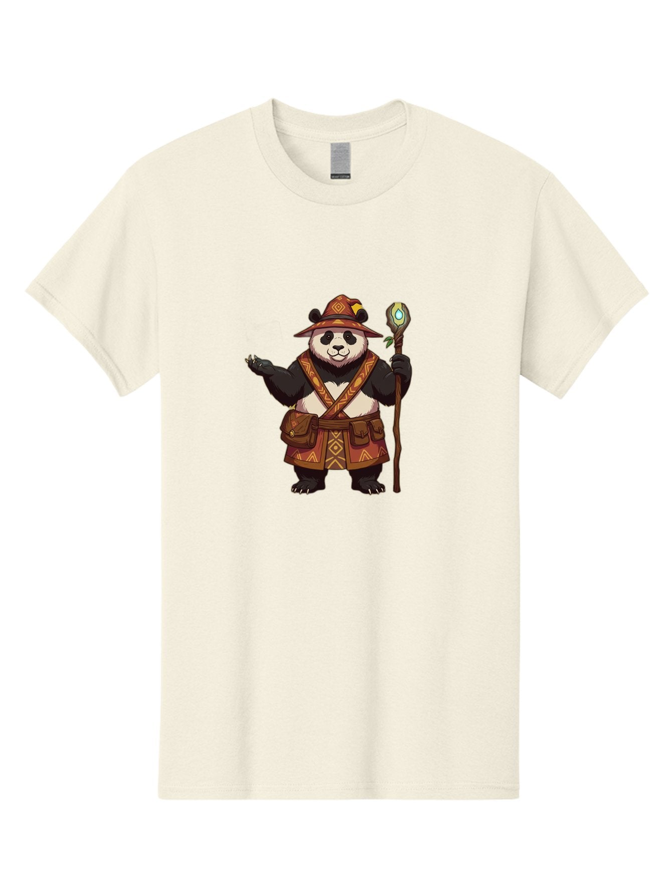 Panda-Wizard-3 Men'S Graphic Tee, 100% Cotton, Comfortable Casual Summer Wear, Machine Washable, Cartoon Panda, Adventurer Outfit, Fantasy Character, Magical Staff, Tribal Patterns, Mystical Powers, Cute Bear, Fantasy Art, Cartoon Character Bae624 10