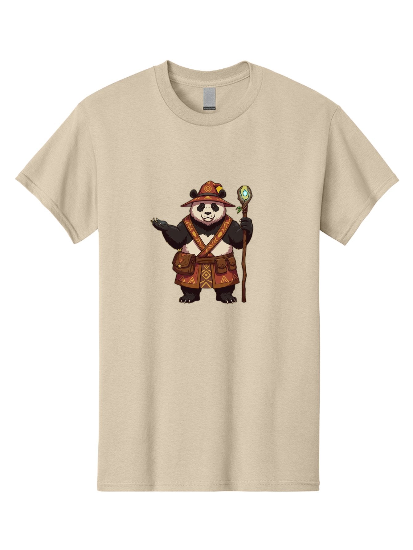 Panda-Wizard-3 Men'S Graphic Tee, 100% Cotton, Comfortable Casual Summer Wear, Machine Washable, Cartoon Panda, Adventurer Outfit, Fantasy Character, Magical Staff, Tribal Patterns, Mystical Powers, Cute Bear, Fantasy Art, Cartoon Character Bae624 7