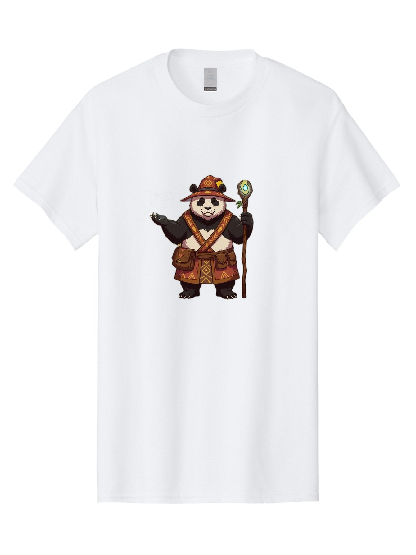 Panda-Wizard-3 Men'S Graphic Tee, 100% Cotton, Comfortable Casual Summer Wear, Machine Washable, Cartoon Panda, Adventurer Outfit, Fantasy Character, Magical Staff, Tribal Patterns, Mystical Powers, Cute Bear, Fantasy Art, Cartoon Character Bae624 5