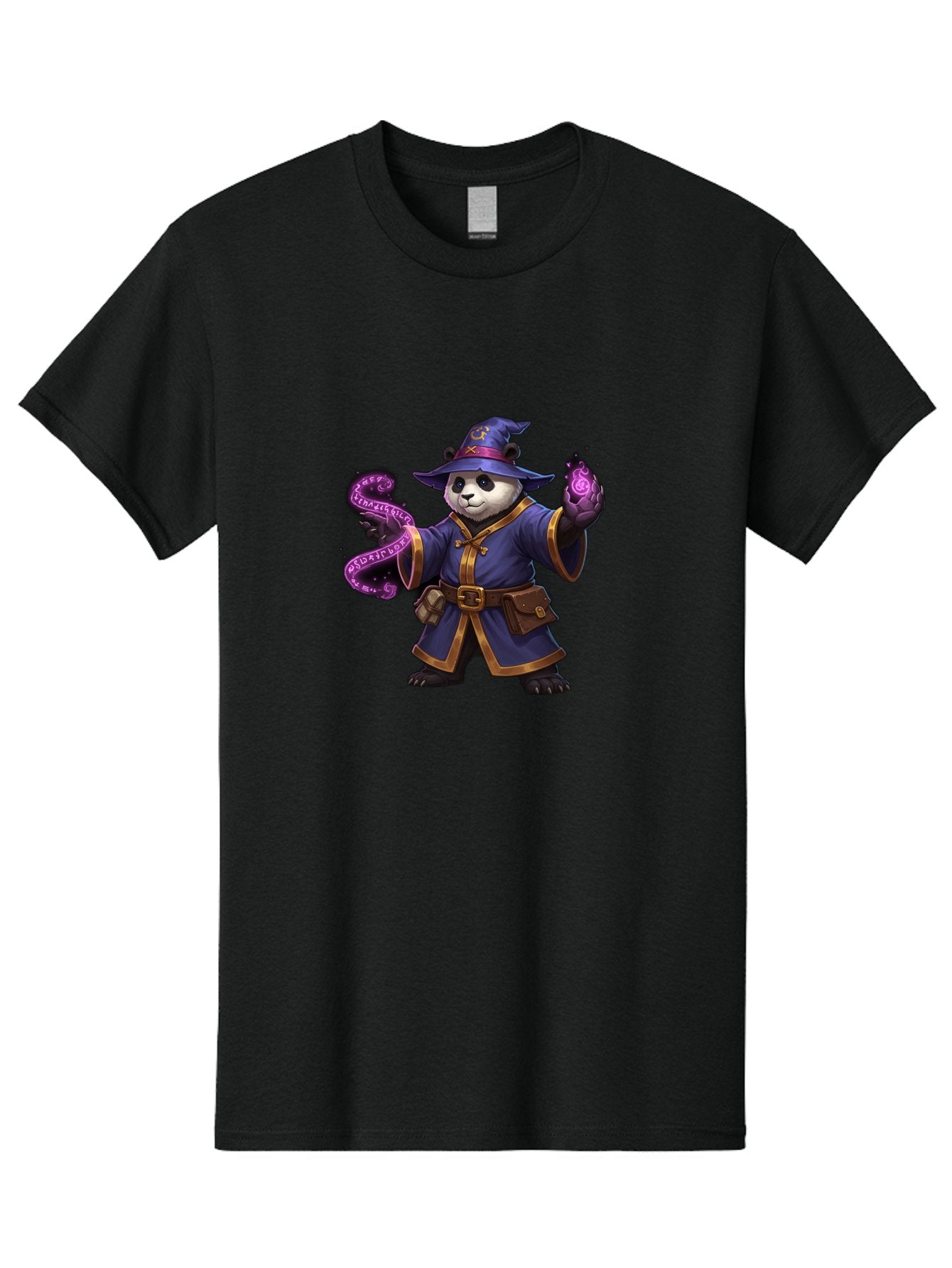 Panda-Wizard Men'S Graphic Tee, 100% Cotton, Comfortable Casual Summer Wear, Machine Washable, Cartoon Panda Wizard, Magic Spell, Mystical Creature, Fantasy Art, Purple Magic, Wizard Robe, Gold Trim, Mystical Symbols, Adorable Panda, Bae625 4