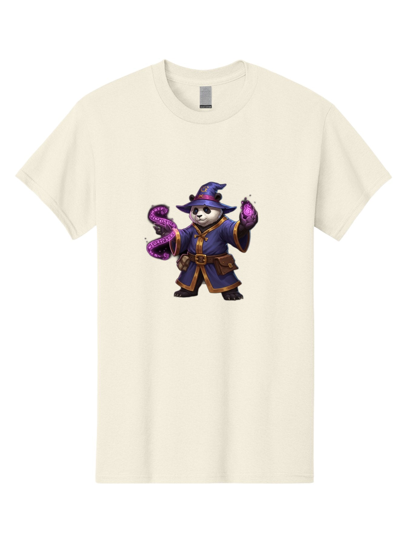 Panda-Wizard Men'S Graphic Tee, 100% Cotton, Comfortable Casual Summer Wear, Machine Washable, Cartoon Panda Wizard, Magic Spell, Mystical Creature, Fantasy Art, Purple Magic, Wizard Robe, Gold Trim, Mystical Symbols, Adorable Panda, Bae625