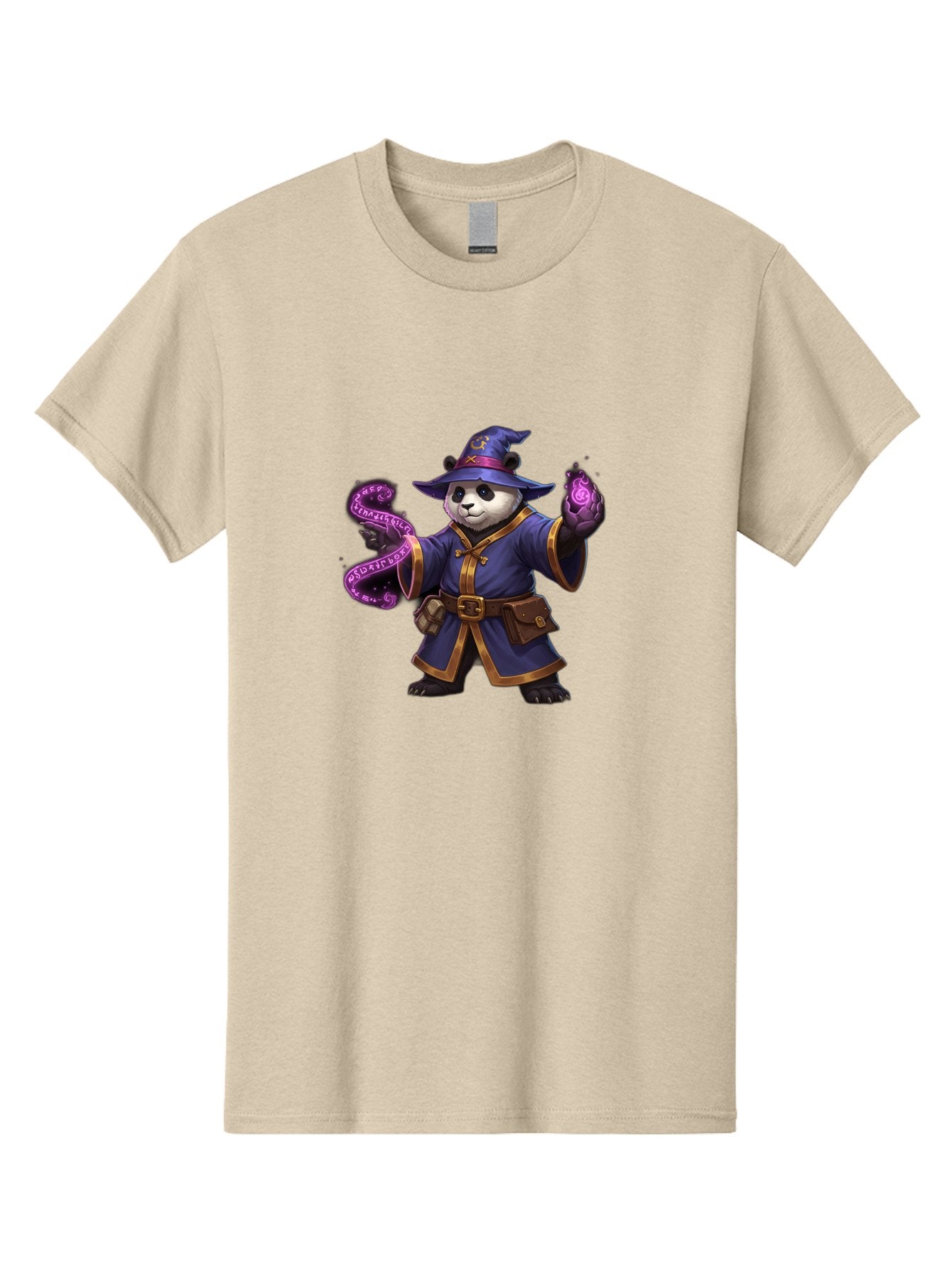 Panda-Wizard Men'S Graphic Tee, 100% Cotton, Comfortable Casual Summer Wear, Machine Washable, Cartoon Panda Wizard, Magic Spell, Mystical Creature, Fantasy Art, Purple Magic, Wizard Robe, Gold Trim, Mystical Symbols, Adorable Panda, Bae625 5
