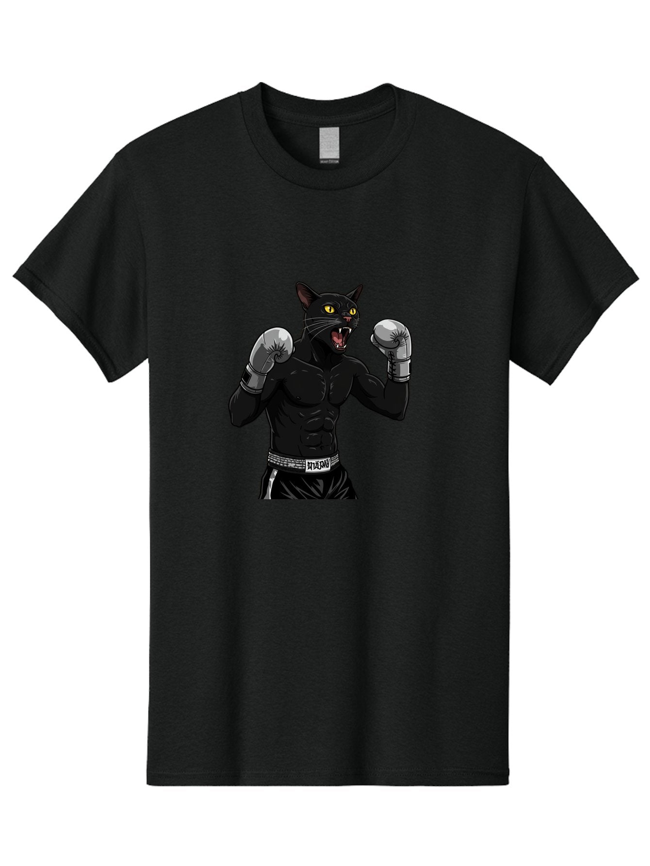 Panther-Boxing Men'S Graphic Tee, 100% Cotton, Comfortable Casual Summer Wear, Machine Washable, Boxing Cat, Muscular Cat, Black Panther, Cat With Boxing Gloves, Fight Mode, Riptide, Feline Boxer, Intense Expression, Cartoon Character Bae627 12