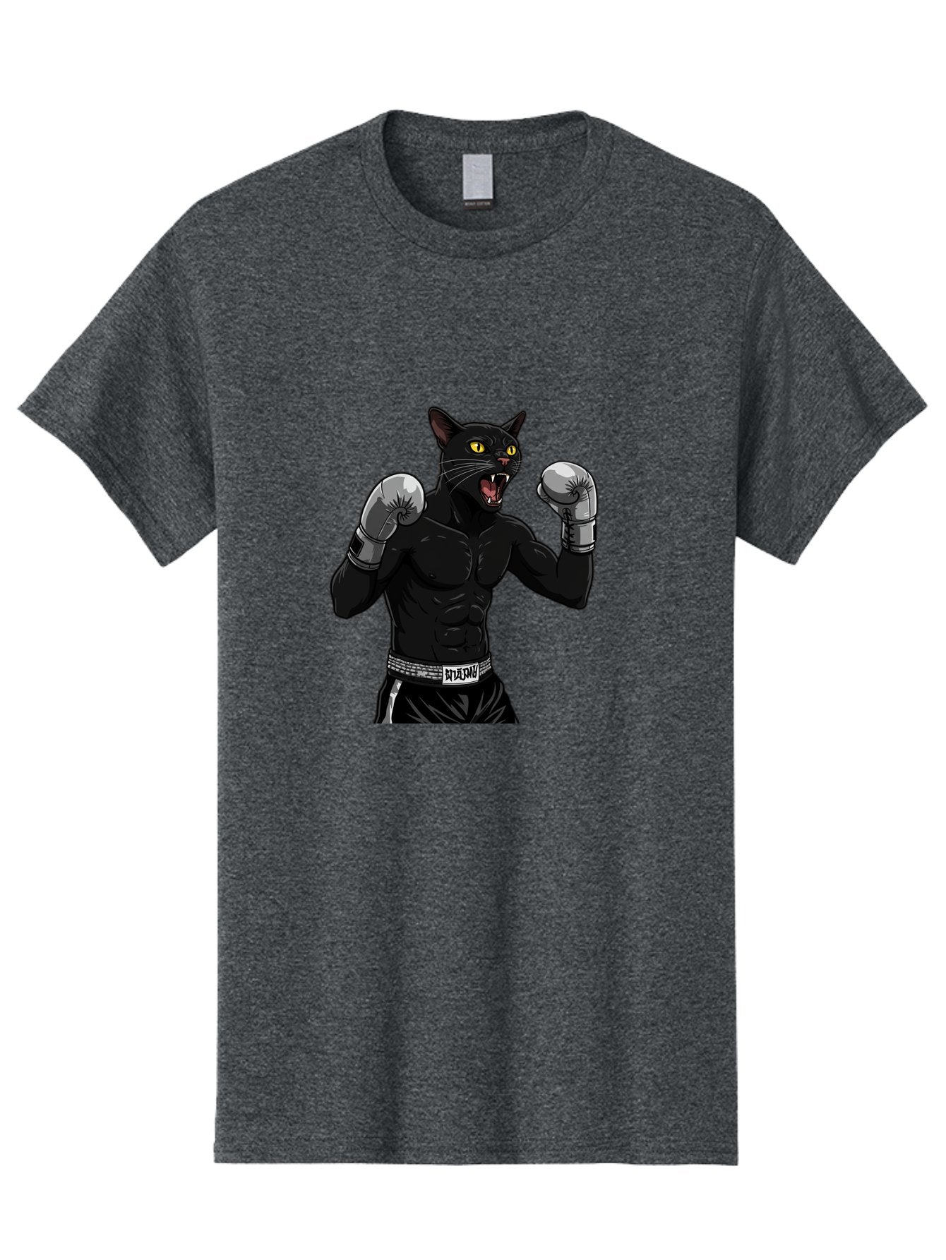 Panther-Boxing Men'S Graphic Tee, 100% Cotton, Comfortable Casual Summer Wear, Machine Washable, Boxing Cat, Muscular Cat, Black Panther, Cat With Boxing Gloves, Fight Mode, Riptide, Feline Boxer, Intense Expression, Cartoon Character Bae627