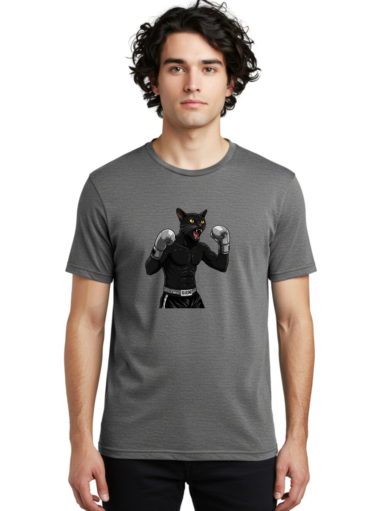 Panther-Boxing Men'S Graphic Tee, 100% Cotton, Comfortable Casual Summer Wear, Machine Washable, Boxing Cat, Muscular Cat, Black Panther, Cat With Boxing Gloves, Fight Mode, Riptide, Feline Boxer, Intense Expression, Cartoon Character Bae627 27