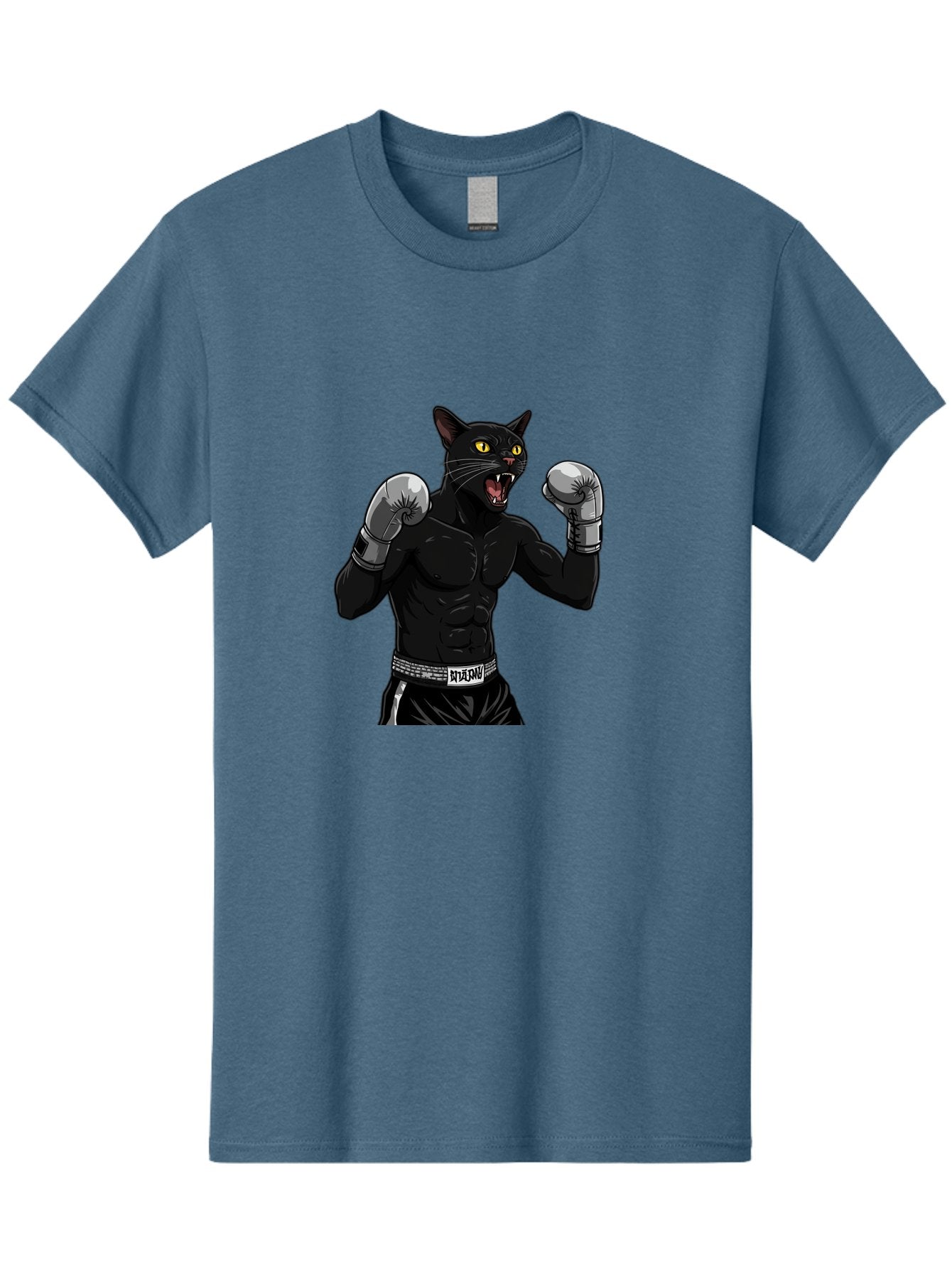 Panther-Boxing Men'S Graphic Tee, 100% Cotton, Comfortable Casual Summer Wear, Machine Washable, Boxing Cat, Muscular Cat, Black Panther, Cat With Boxing Gloves, Fight Mode, Riptide, Feline Boxer, Intense Expression, Cartoon Character Bae627 3
