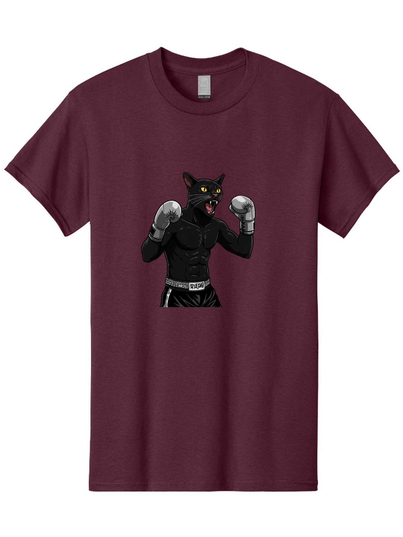 Panther-Boxing Men'S Graphic Tee, 100% Cotton, Comfortable Casual Summer Wear, Machine Washable, Boxing Cat, Muscular Cat, Black Panther, Cat With Boxing Gloves, Fight Mode, Riptide, Feline Boxer, Intense Expression, Cartoon Character Bae627