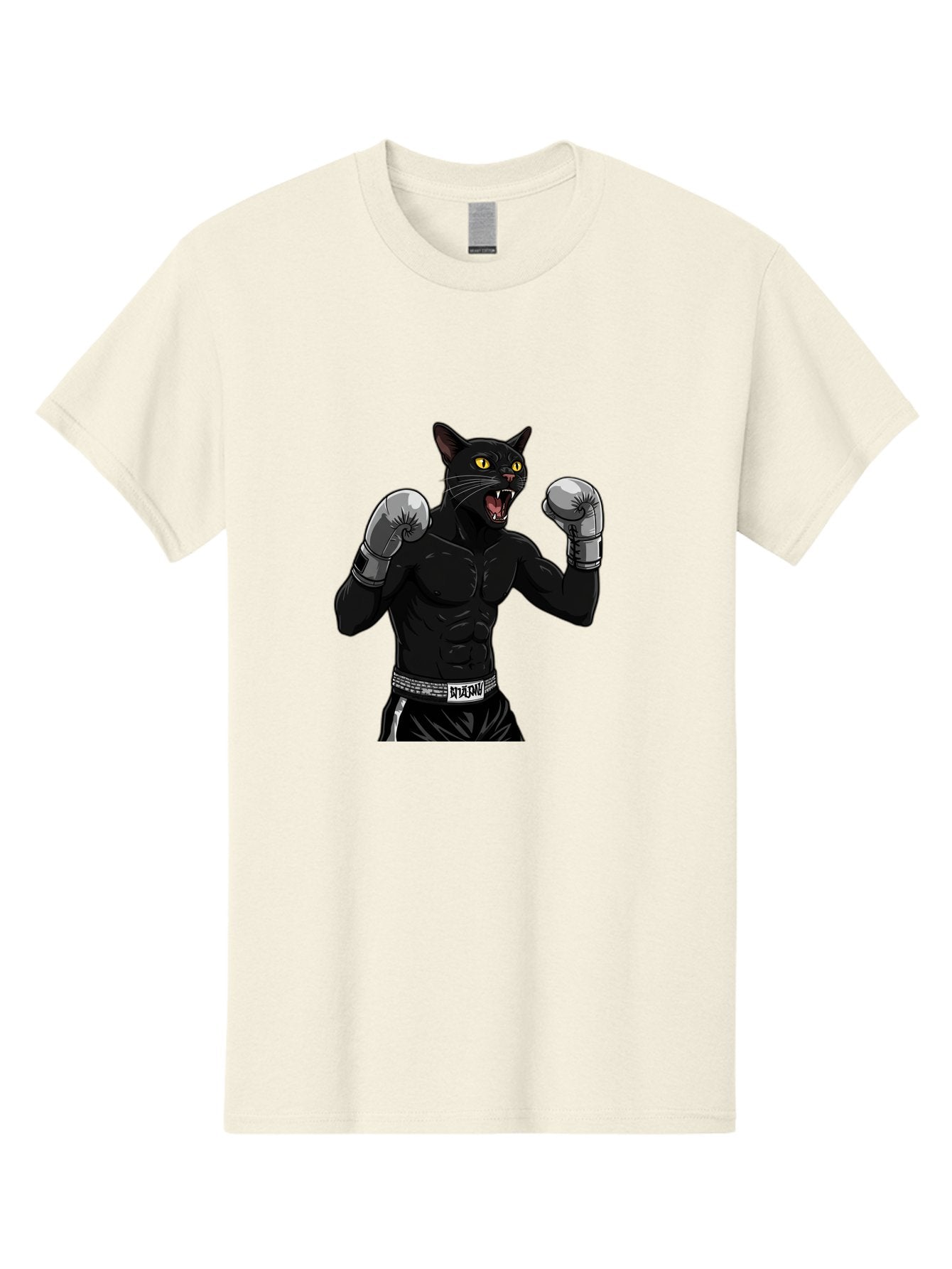 Panther-Boxing Men'S Graphic Tee, 100% Cotton, Comfortable Casual Summer Wear, Machine Washable, Boxing Cat, Muscular Cat, Black Panther, Cat With Boxing Gloves, Fight Mode, Riptide, Feline Boxer, Intense Expression, Cartoon Character Bae627 4