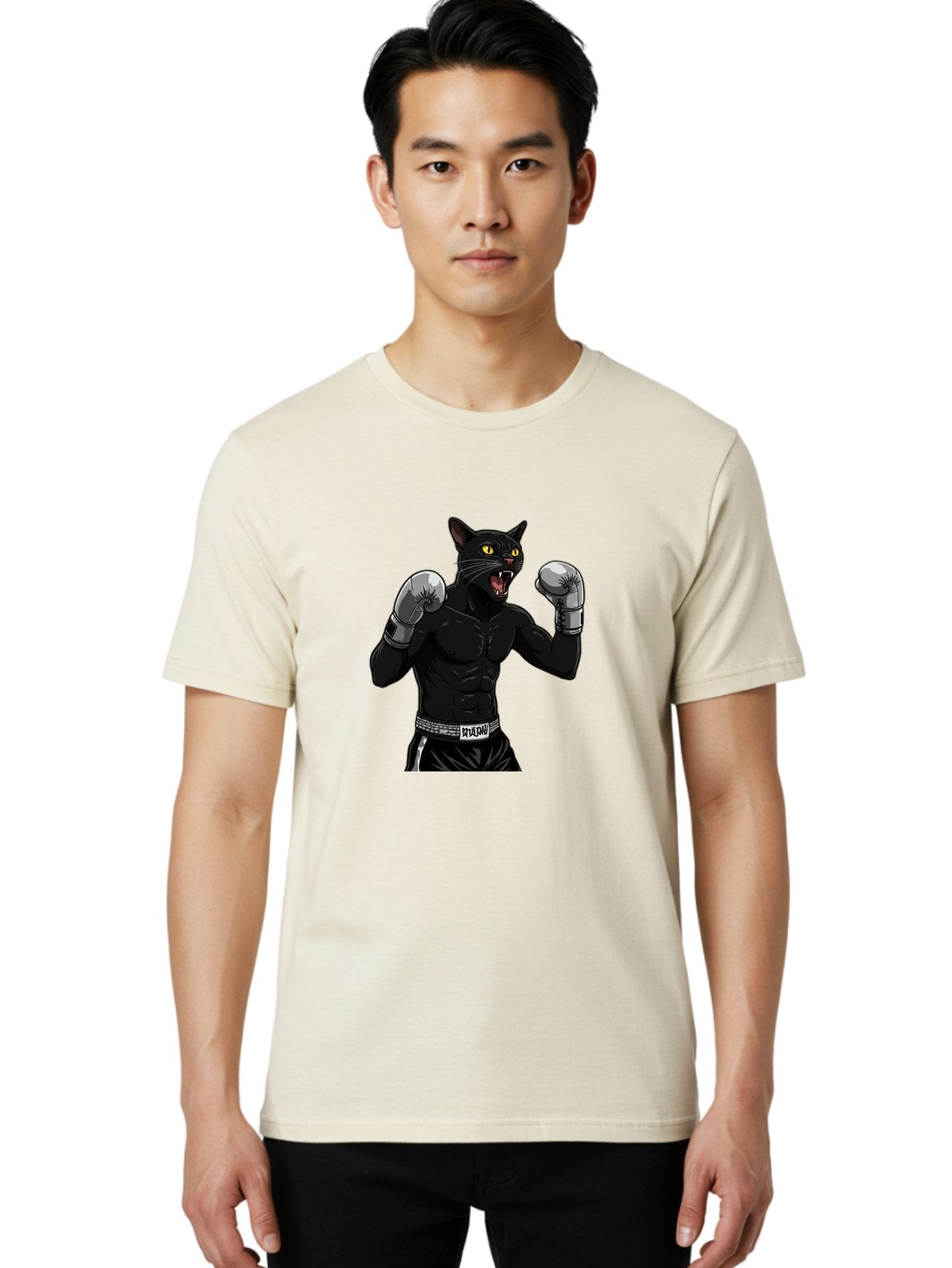 Panther-Boxing Men'S Graphic Tee, 100% Cotton, Comfortable Casual Summer Wear, Machine Washable, Boxing Cat, Muscular Cat, Black Panther, Cat With Boxing Gloves, Fight Mode, Riptide, Feline Boxer, Intense Expression, Cartoon Character Bae627 18