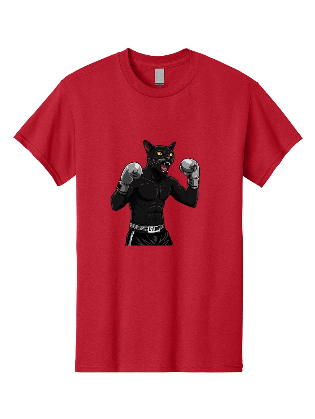 Panther-Boxing Men'S Graphic Tee, 100% Cotton, Comfortable Casual Summer Wear, Machine Washable, Boxing Cat, Muscular Cat, Black Panther, Cat With Boxing Gloves, Fight Mode, Riptide, Feline Boxer, Intense Expression, Cartoon Character Bae627 8