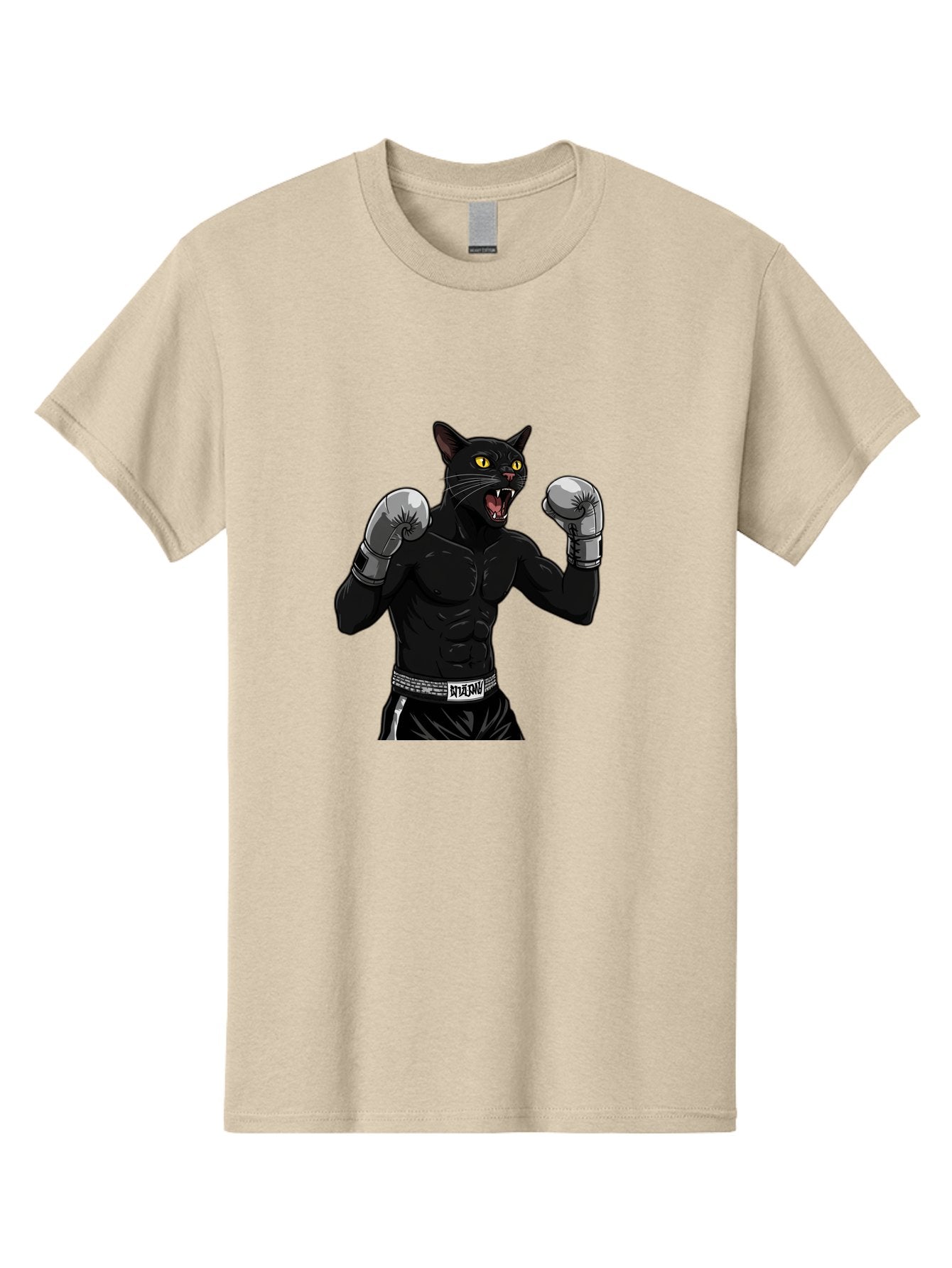 Panther-Boxing Men'S Graphic Tee, 100% Cotton, Comfortable Casual Summer Wear, Machine Washable, Boxing Cat, Muscular Cat, Black Panther, Cat With Boxing Gloves, Fight Mode, Riptide, Feline Boxer, Intense Expression, Cartoon Character Bae627 9
