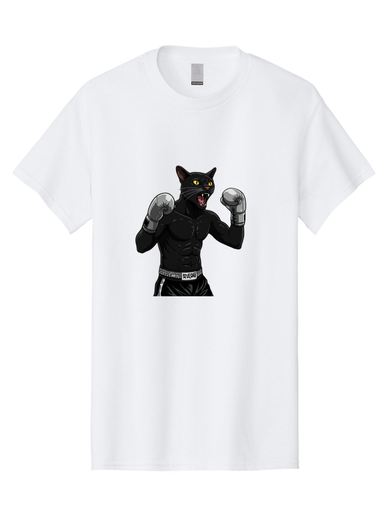 Panther-Boxing Men'S Graphic Tee, 100% Cotton, Comfortable Casual Summer Wear, Machine Washable, Boxing Cat, Muscular Cat, Black Panther, Cat With Boxing Gloves, Fight Mode, Riptide, Feline Boxer, Intense Expression, Cartoon Character Bae627 13