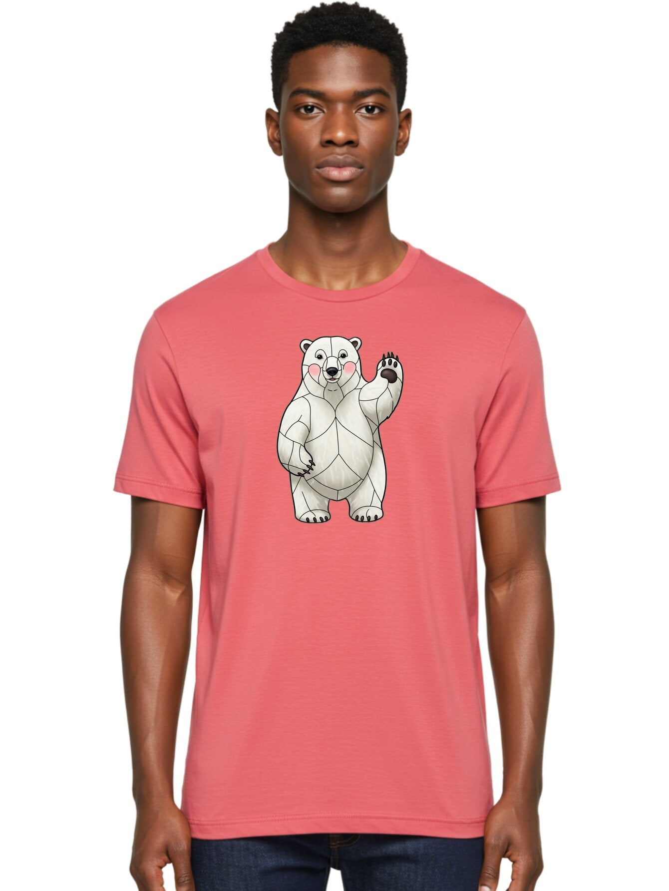 Paper-Polar-Bear-1 Men'S Graphic Tee, 100% Cotton, Comfortable Casual Summer Wear, Machine Washable, Paper Craft Polar Bear, Origami Bear, White Bear, Cartoon Bear, Friendly Bear, Waving Bear, Folded Paper Art, Cute Bear, Playful Bear, Bae628 24