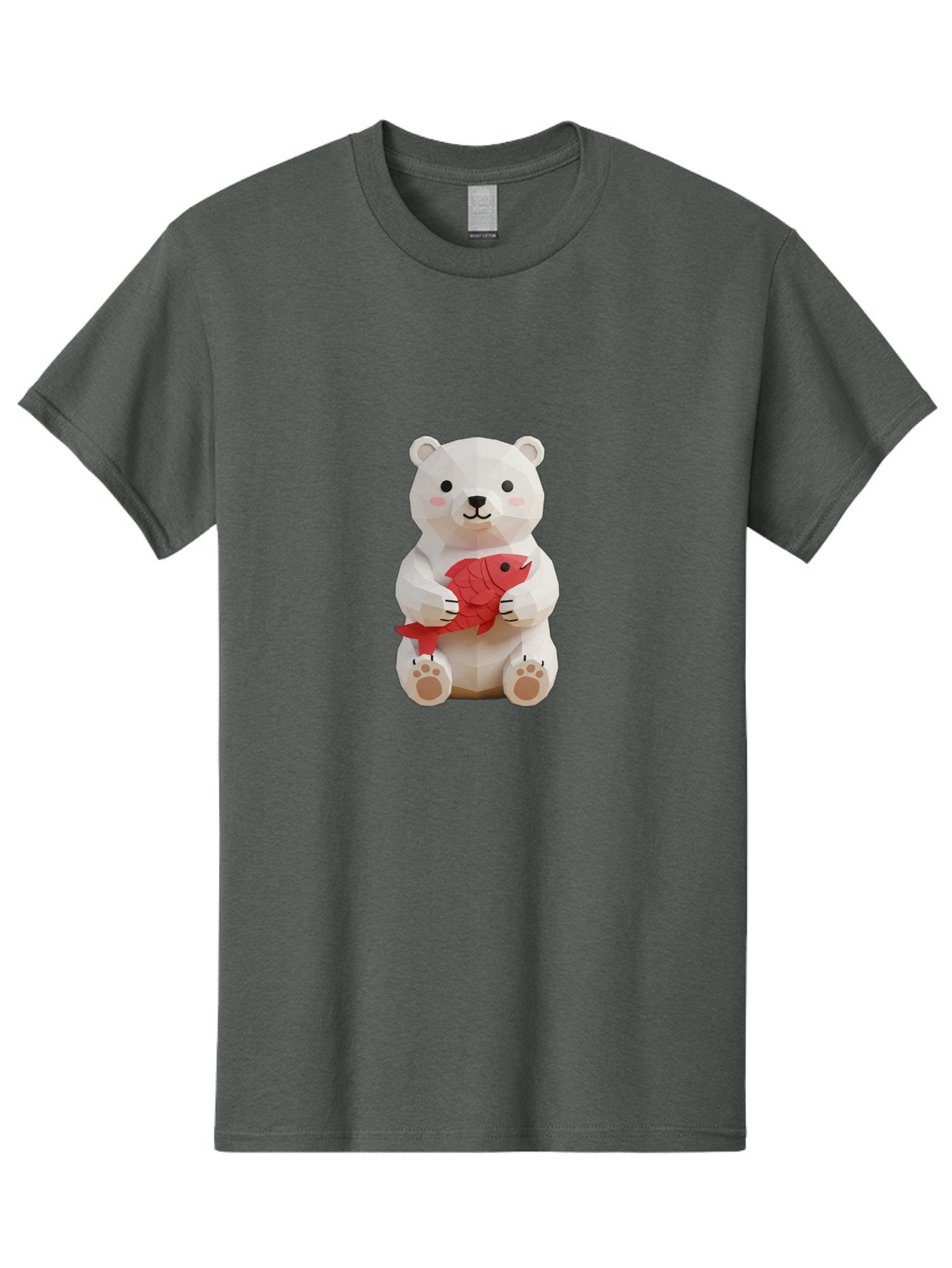 Paper-Polar-Bear Men'S Graphic Tee, 100% Cotton, Comfortable Casual Summer Wear, Machine Washable, White Polar Bear, Cute Cartoon, Red Fish, Kawaii Animals, Playful Illustration, 3D Art, Digital Character, Adorable, Holding Fish Bae629 12