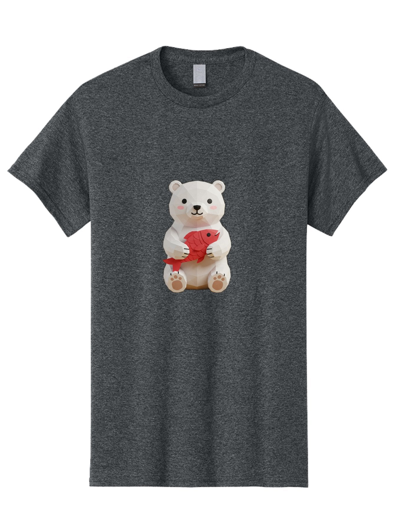 Paper-Polar-Bear Men'S Graphic Tee, 100% Cotton, Comfortable Casual Summer Wear, Machine Washable, White Polar Bear, Cute Cartoon, Red Fish, Kawaii Animals, Playful Illustration, 3D Art, Digital Character, Adorable, Holding Fish Bae629 13