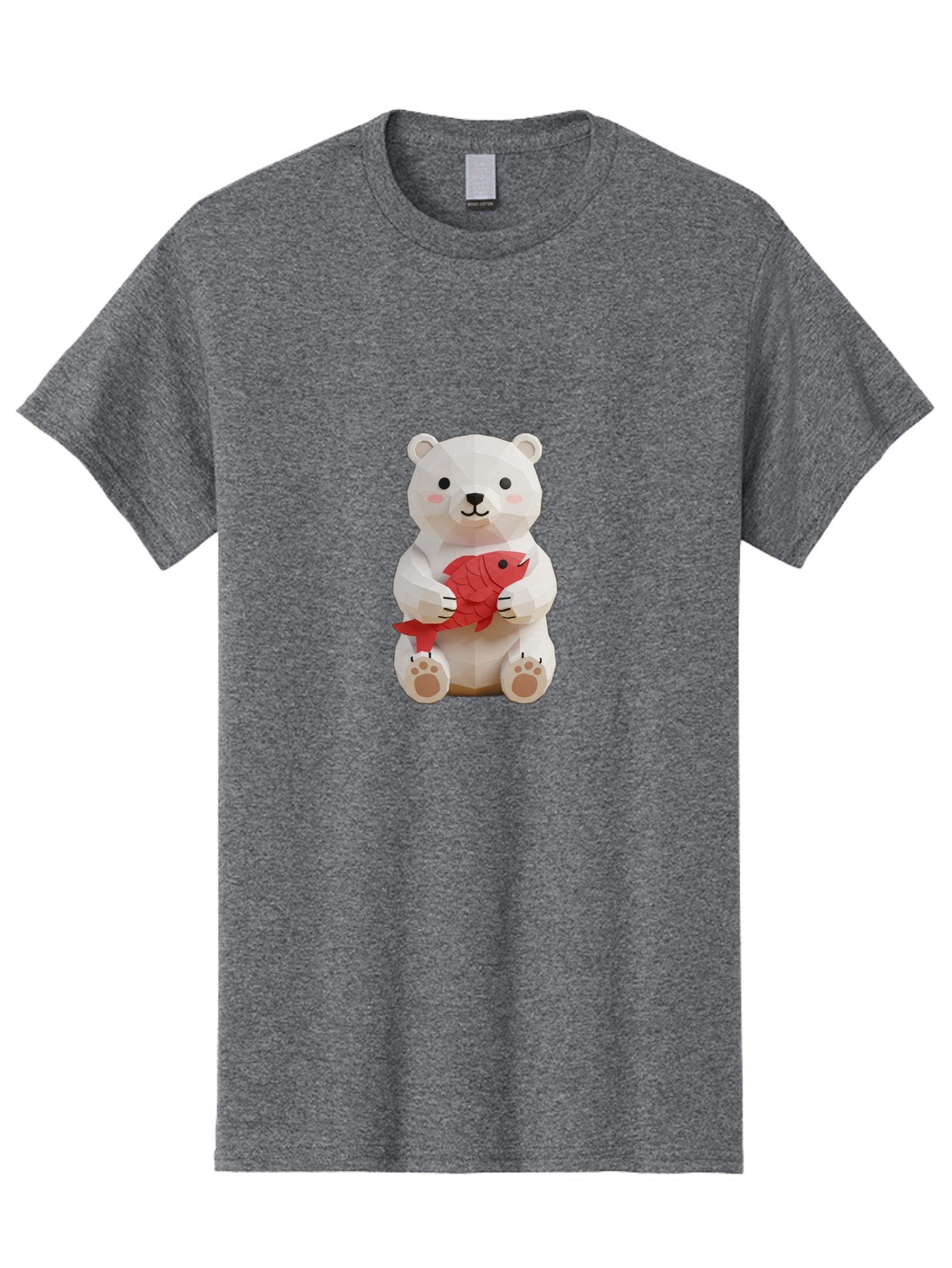 Paper-Polar-Bear Men'S Graphic Tee, 100% Cotton, Comfortable Casual Summer Wear, Machine Washable, White Polar Bear, Cute Cartoon, Red Fish, Kawaii Animals, Playful Illustration, 3D Art, Digital Character, Adorable, Holding Fish Bae629