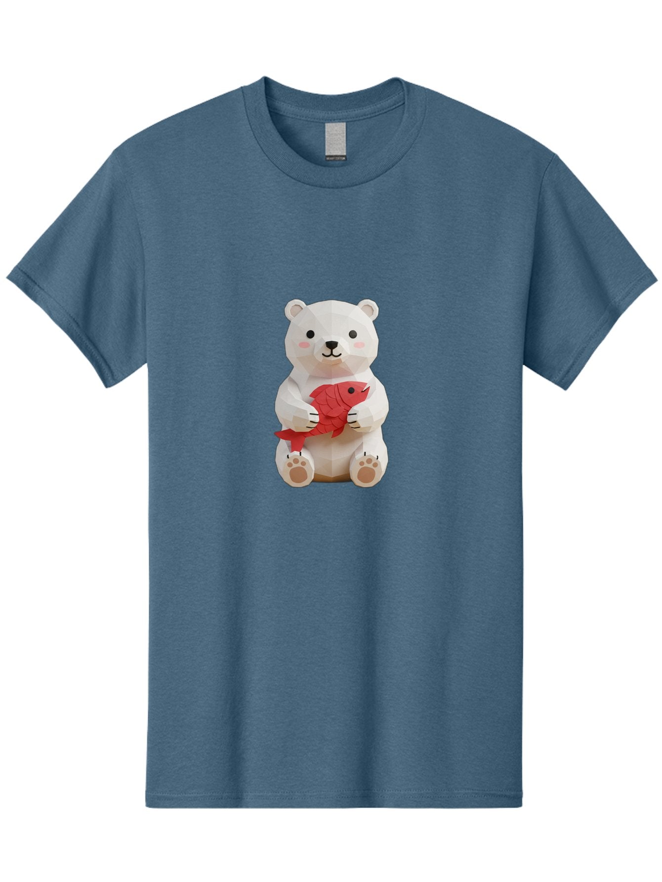 Paper-Polar-Bear Men'S Graphic Tee, 100% Cotton, Comfortable Casual Summer Wear, Machine Washable, White Polar Bear, Cute Cartoon, Red Fish, Kawaii Animals, Playful Illustration, 3D Art, Digital Character, Adorable, Holding Fish Bae629 10