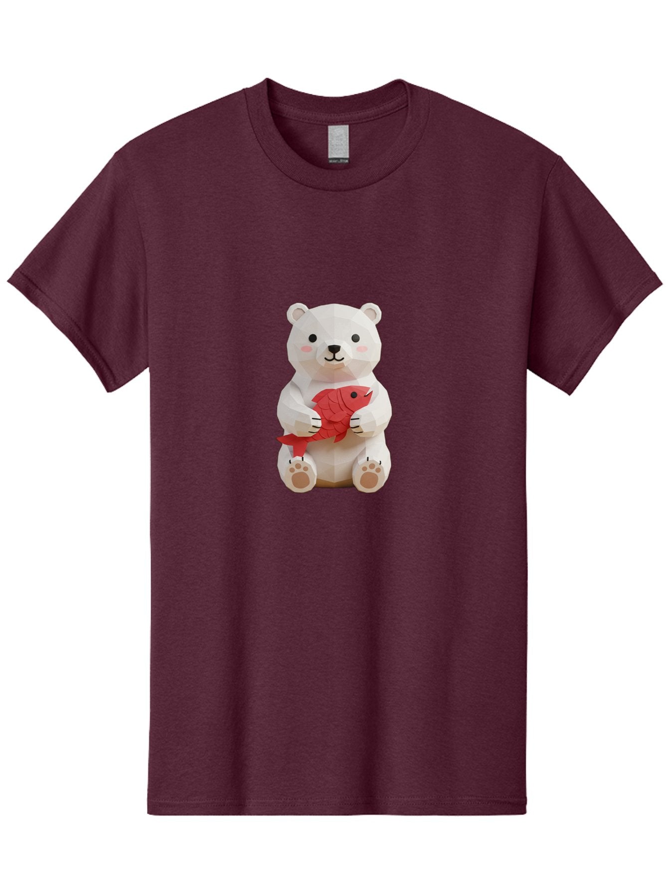 Paper-Polar-Bear Men'S Graphic Tee, 100% Cotton, Comfortable Casual Summer Wear, Machine Washable, White Polar Bear, Cute Cartoon, Red Fish, Kawaii Animals, Playful Illustration, 3D Art, Digital Character, Adorable, Holding Fish Bae629 15