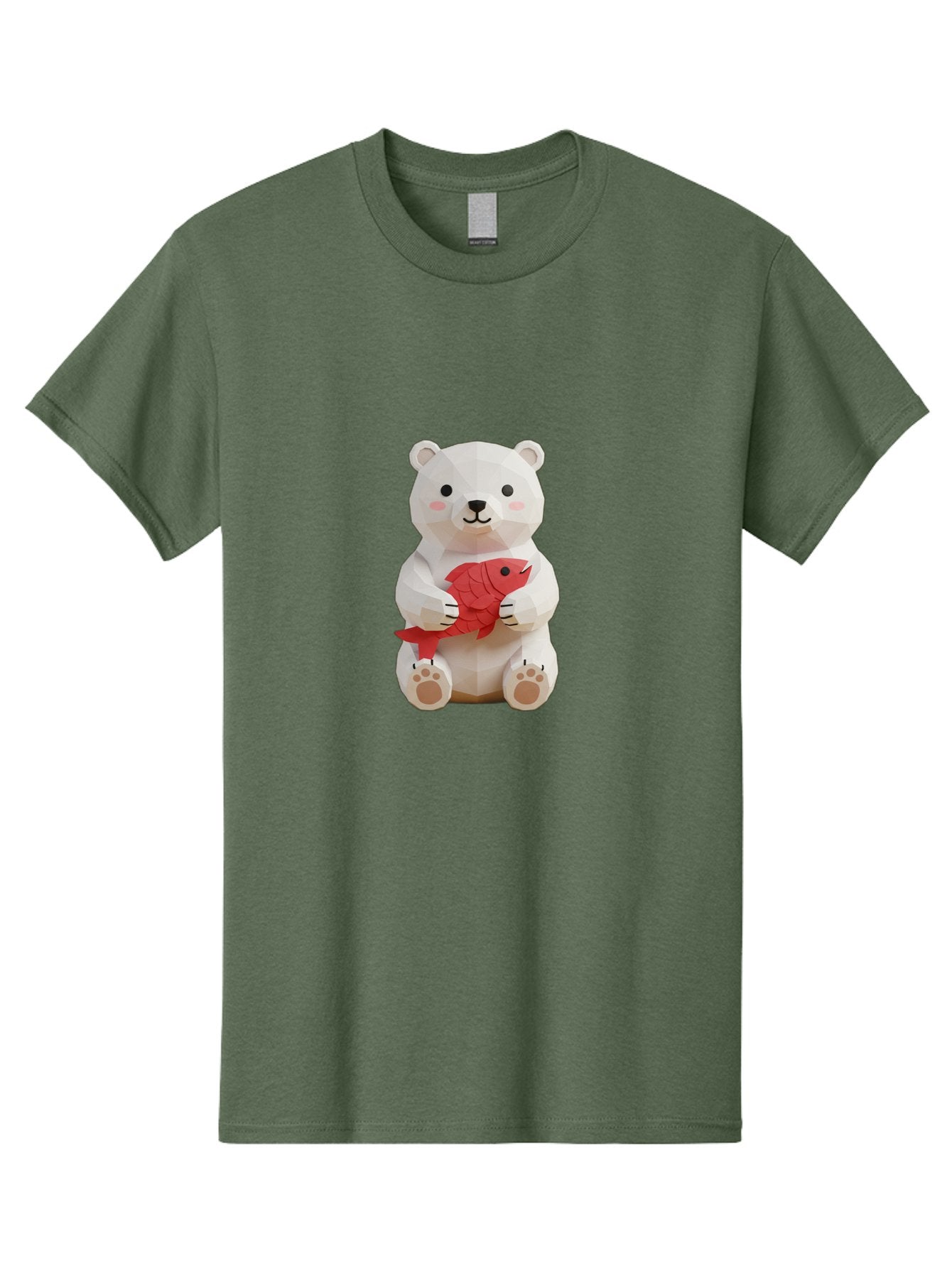 Paper-Polar-Bear Men'S Graphic Tee, 100% Cotton, Comfortable Casual Summer Wear, Machine Washable, White Polar Bear, Cute Cartoon, Red Fish, Kawaii Animals, Playful Illustration, 3D Art, Digital Character, Adorable, Holding Fish Bae629 11