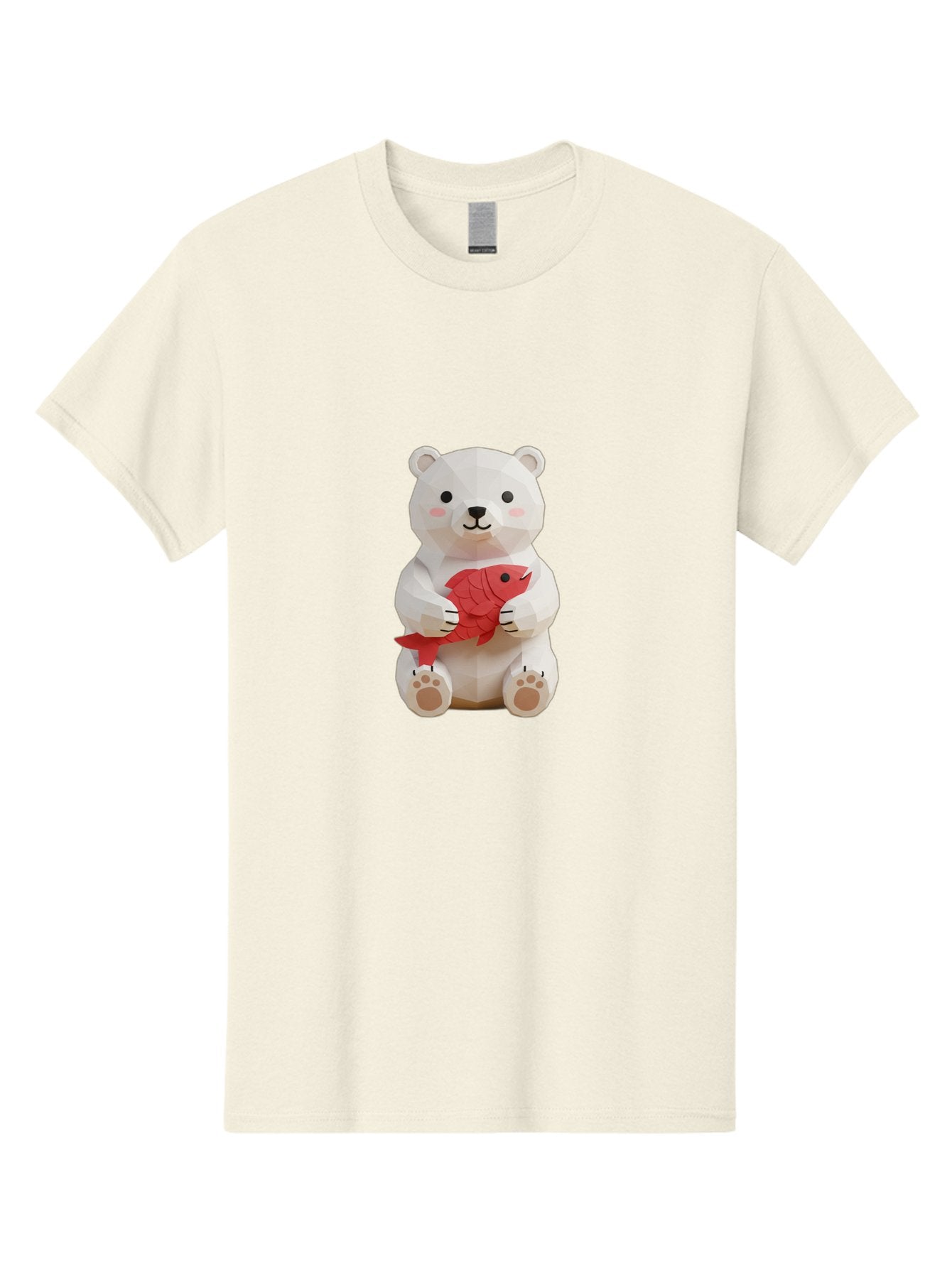 Paper-Polar-Bear Men'S Graphic Tee, 100% Cotton, Comfortable Casual Summer Wear, Machine Washable, White Polar Bear, Cute Cartoon, Red Fish, Kawaii Animals, Playful Illustration, 3D Art, Digital Character, Adorable, Holding Fish Bae629 6