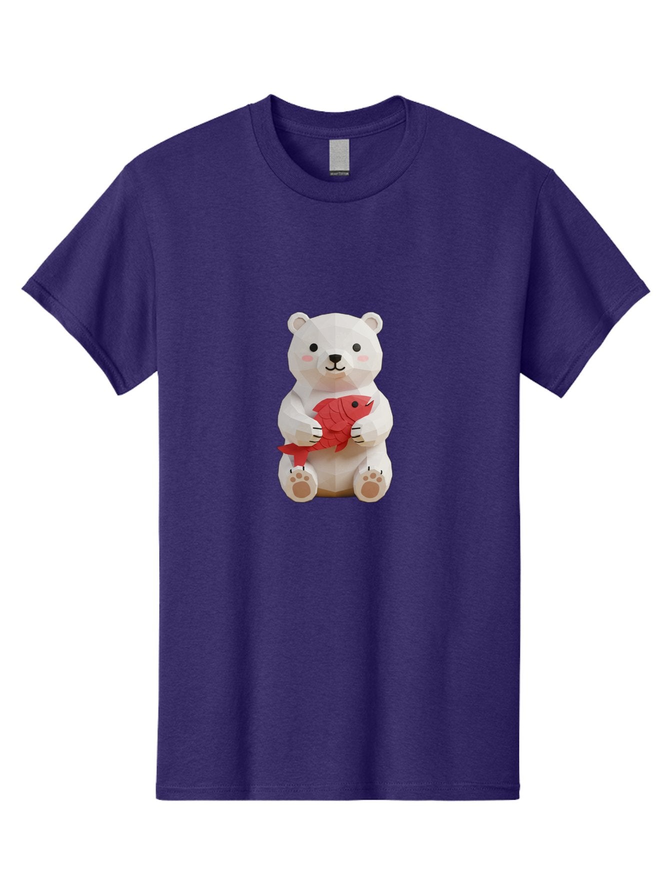 Paper-Polar-Bear Men'S Graphic Tee, 100% Cotton, Comfortable Casual Summer Wear, Machine Washable, White Polar Bear, Cute Cartoon, Red Fish, Kawaii Animals, Playful Illustration, 3D Art, Digital Character, Adorable, Holding Fish Bae629