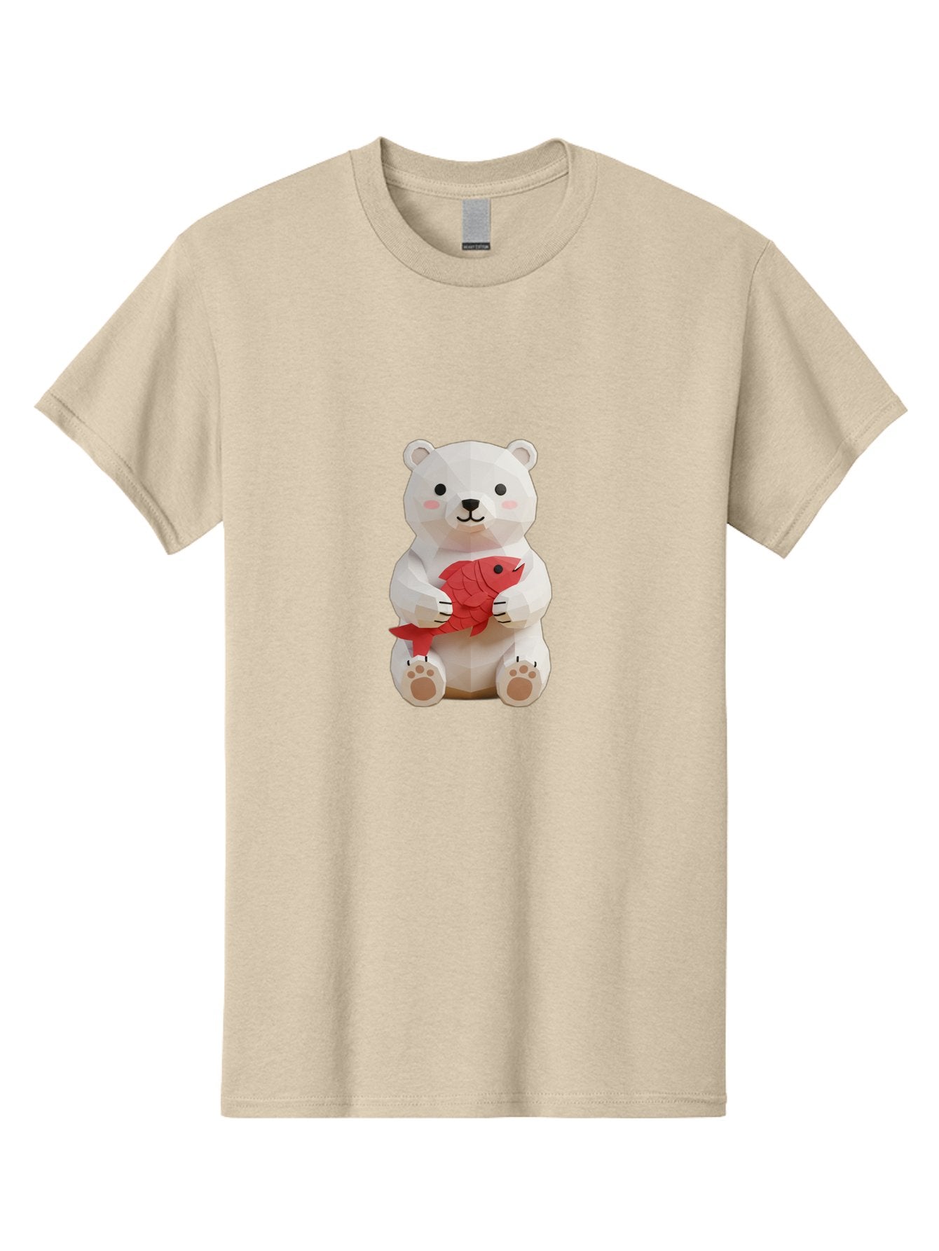 Paper-Polar-Bear Men'S Graphic Tee, 100% Cotton, Comfortable Casual Summer Wear, Machine Washable, White Polar Bear, Cute Cartoon, Red Fish, Kawaii Animals, Playful Illustration, 3D Art, Digital Character, Adorable, Holding Fish Bae629 5