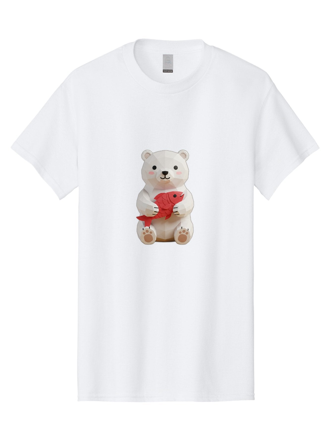 Paper-Polar-Bear Men'S Graphic Tee, 100% Cotton, Comfortable Casual Summer Wear, Machine Washable, White Polar Bear, Cute Cartoon, Red Fish, Kawaii Animals, Playful Illustration, 3D Art, Digital Character, Adorable, Holding Fish Bae629 7