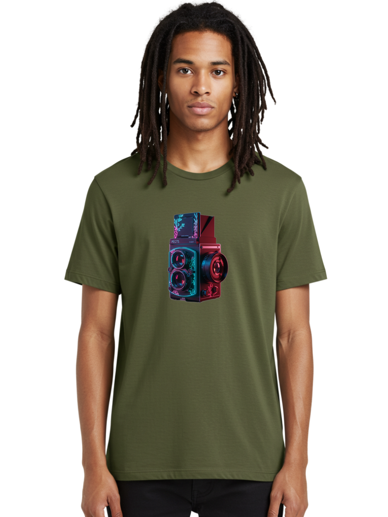 Pects-Lumary Men'S Graphic Tee, 100% Cotton, Comfortable Casual Summer Wear, Machine Washable, Pects Lumary Camera, Professional Photography, Neon Lights, Futuristic Design, Camera Equipment, Floral Patterns, Vibrant Colors, Photography Gear, Bae631 24