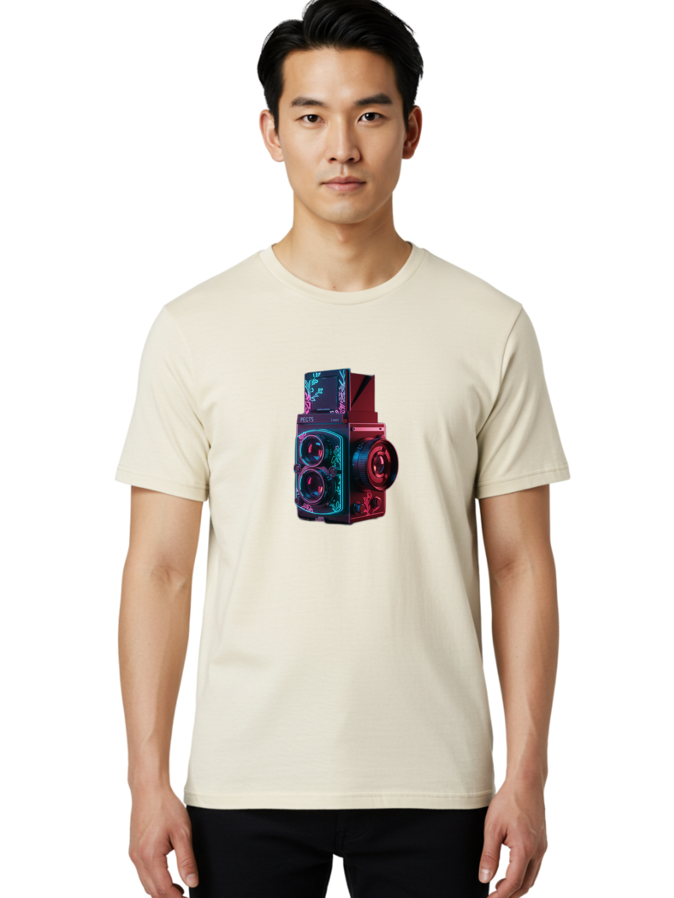 Pects-Lumary Men'S Graphic Tee, 100% Cotton, Comfortable Casual Summer Wear, Machine Washable, Pects Lumary Camera, Professional Photography, Neon Lights, Futuristic Design, Camera Equipment, Floral Patterns, Vibrant Colors, Photography Gear, Bae631 29