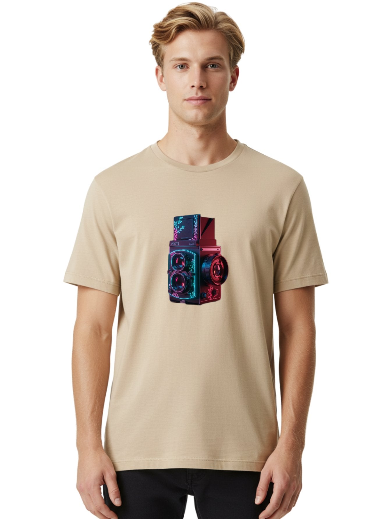 Pects-Lumary Men'S Graphic Tee, 100% Cotton, Comfortable Casual Summer Wear, Machine Washable, Pects Lumary Camera, Professional Photography, Neon Lights, Futuristic Design, Camera Equipment, Floral Patterns, Vibrant Colors, Photography Gear, Bae631 29