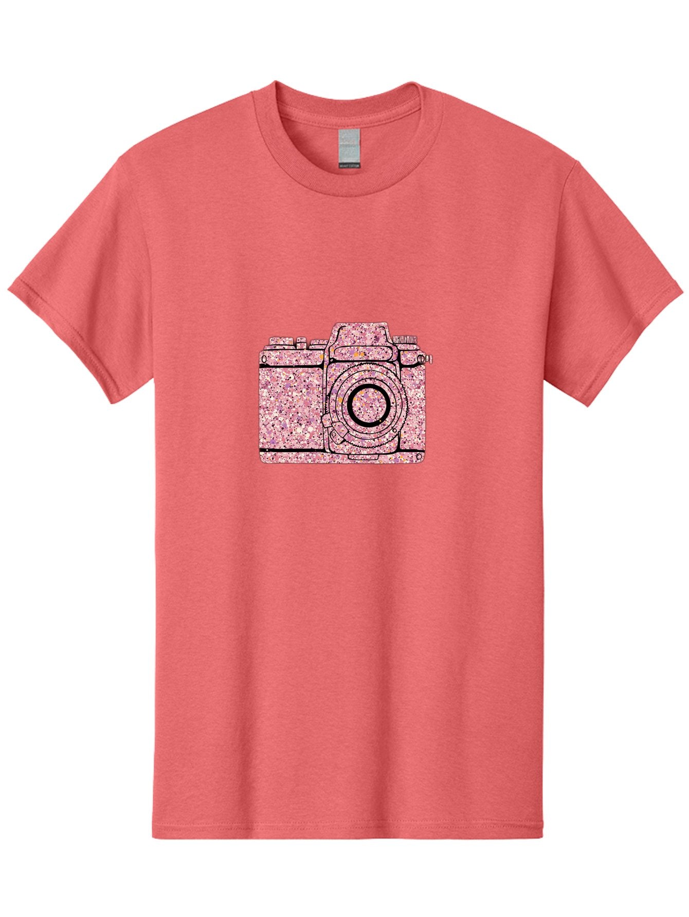 Pink-Camera Men'S Graphic Tee, 100% Cotton, Comfortable Casual Summer Wear, Machine Washable, Pink Camera Illustration, Digital Camera, Photography Equipment, Speckled Texture, Pink And Black Design, Camera, Photography Bae632 8