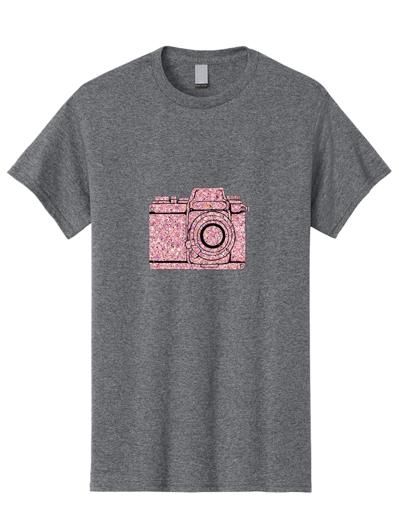 Pink-Camera Men'S Graphic Tee, 100% Cotton, Comfortable Casual Summer Wear, Machine Washable, Pink Camera Illustration, Digital Camera, Photography Equipment, Speckled Texture, Pink And Black Design, Camera, Photography Bae632 11
