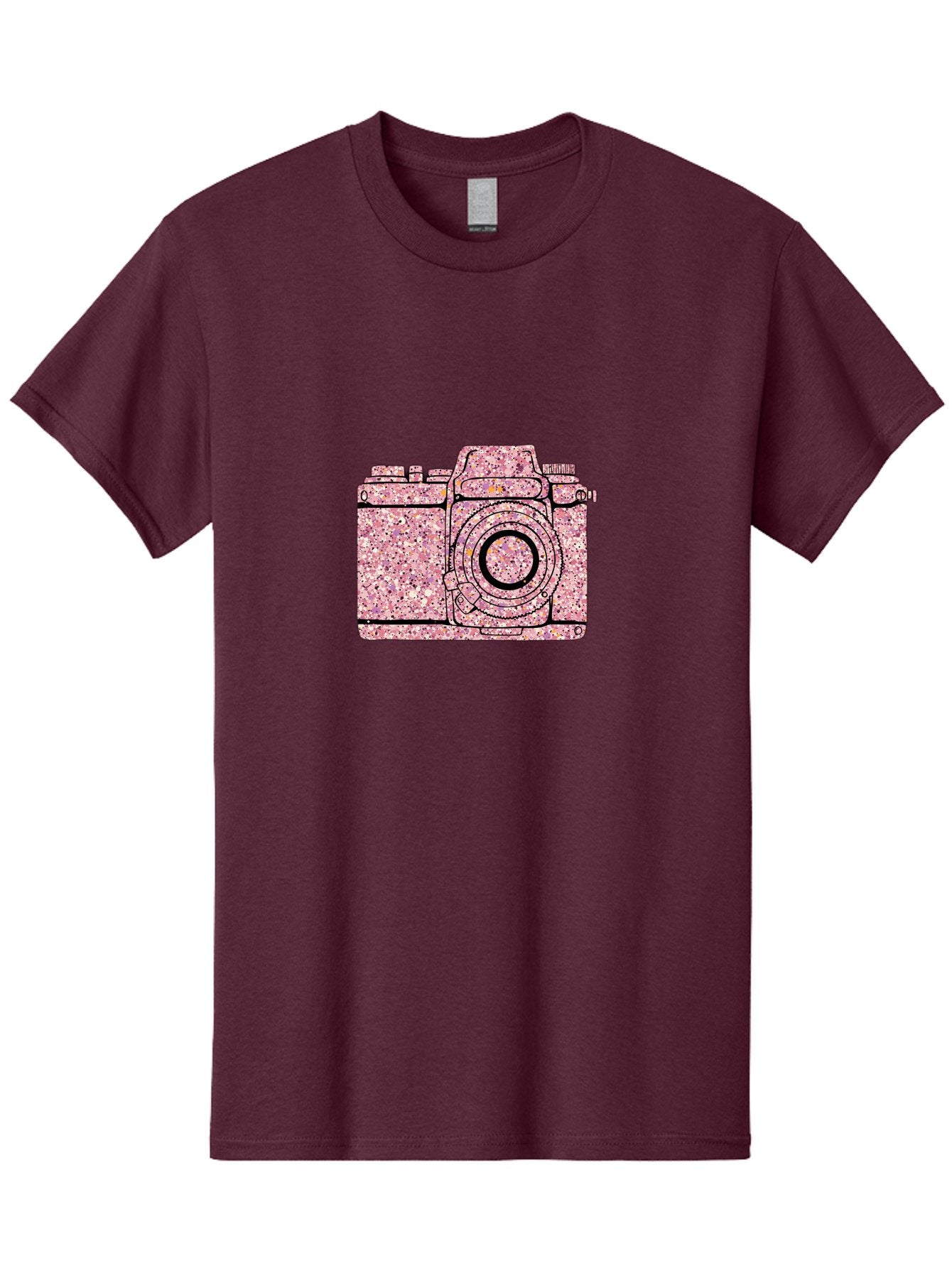 Pink-Camera Men'S Graphic Tee, 100% Cotton, Comfortable Casual Summer Wear, Machine Washable, Pink Camera Illustration, Digital Camera, Photography Equipment, Speckled Texture, Pink And Black Design, Camera, Photography Bae632 7