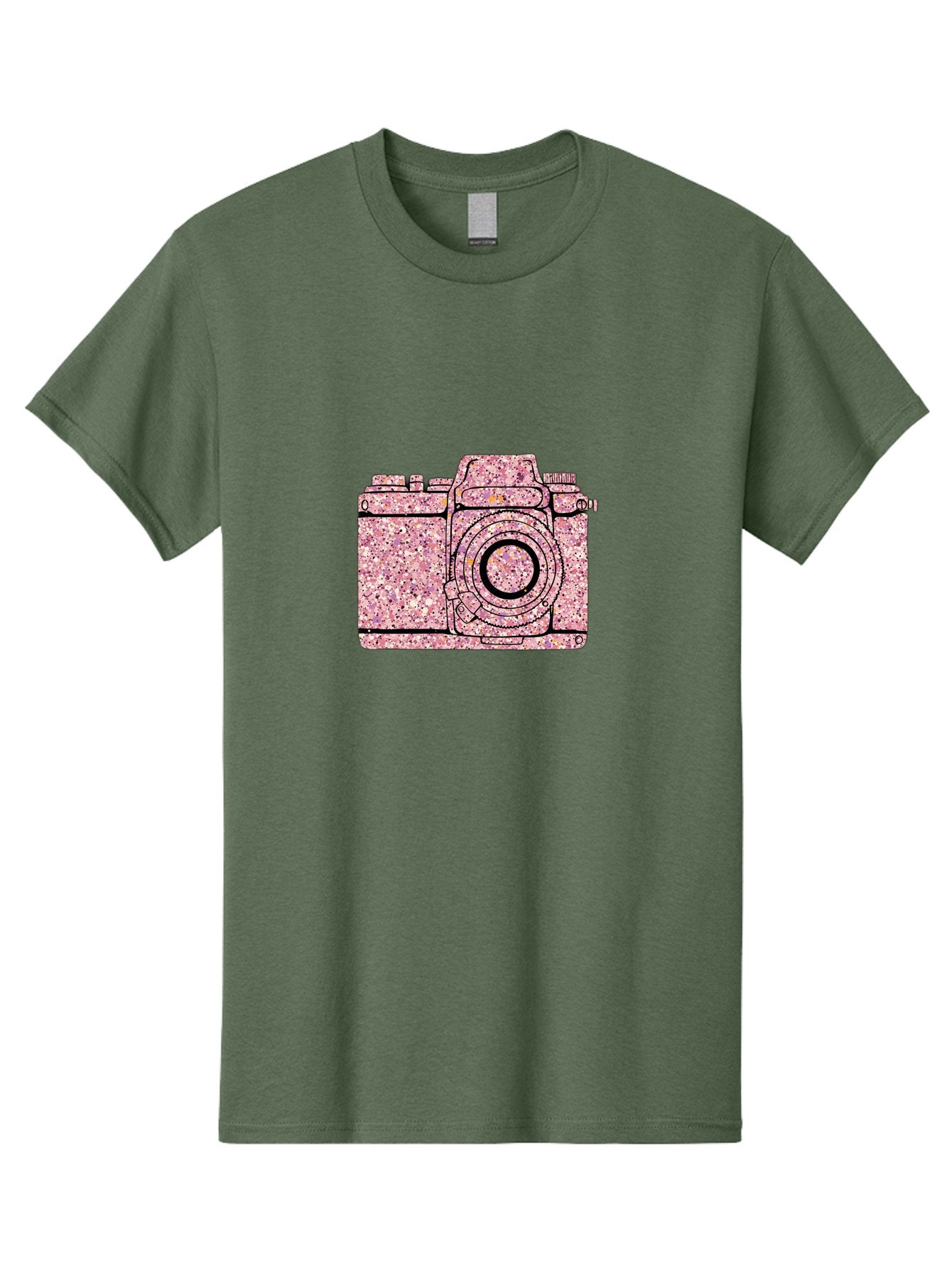 Pink-Camera Men'S Graphic Tee, 100% Cotton, Comfortable Casual Summer Wear, Machine Washable, Pink Camera Illustration, Digital Camera, Photography Equipment, Speckled Texture, Pink And Black Design, Camera, Photography Bae632 3