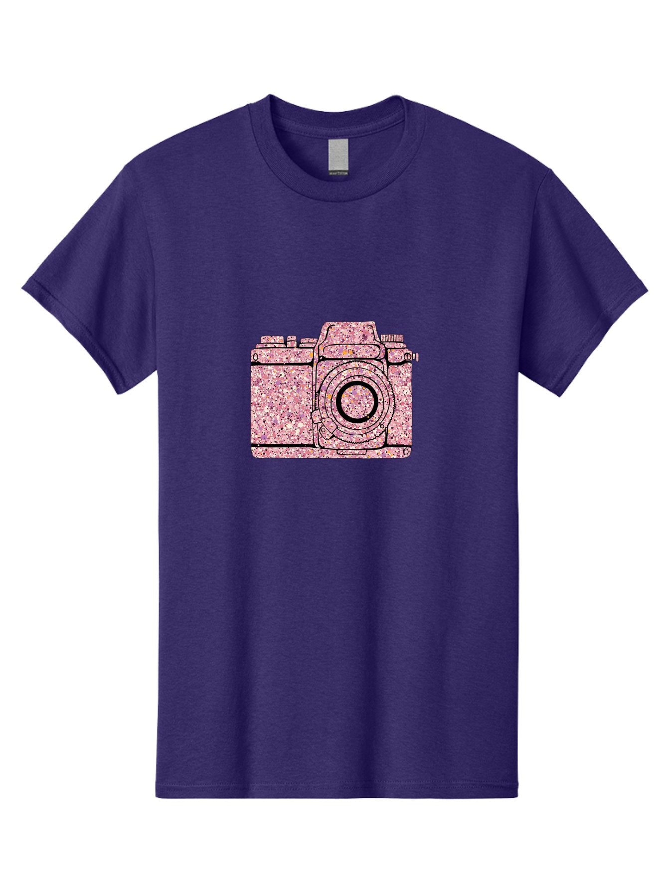 Pink-Camera Men'S Graphic Tee, 100% Cotton, Comfortable Casual Summer Wear, Machine Washable, Pink Camera Illustration, Digital Camera, Photography Equipment, Speckled Texture, Pink And Black Design, Camera, Photography Bae632 6