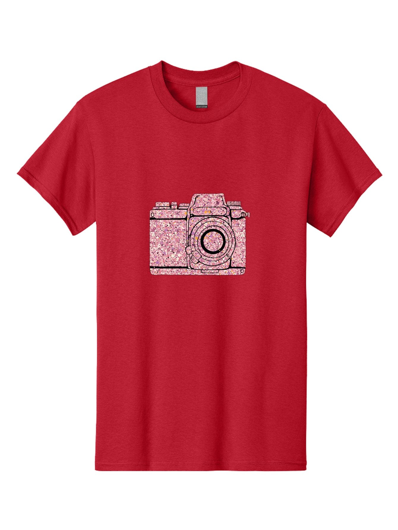 Pink-Camera Men'S Graphic Tee, 100% Cotton, Comfortable Casual Summer Wear, Machine Washable, Pink Camera Illustration, Digital Camera, Photography Equipment, Speckled Texture, Pink And Black Design, Camera, Photography Bae632 14