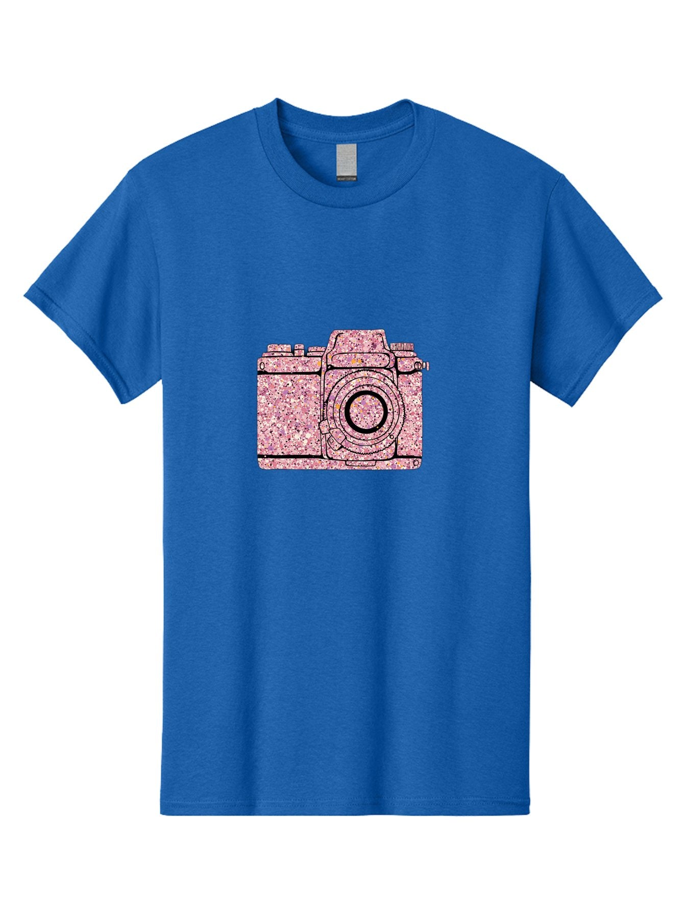 Pink-Camera Men'S Graphic Tee, 100% Cotton, Comfortable Casual Summer Wear, Machine Washable, Pink Camera Illustration, Digital Camera, Photography Equipment, Speckled Texture, Pink And Black Design, Camera, Photography Bae632 13