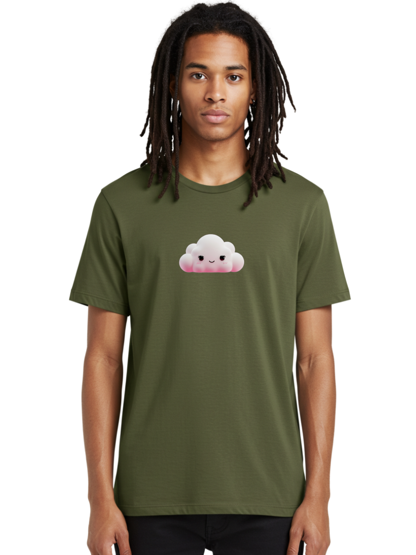 Pink-Cloud Men'S Graphic Tee, 100% Cotton, Comfortable Casual Summer Wear, Machine Washable, Kawaii Cloud, Cute Cartoon Character, Smiling Face, Fluffy White Cloud, Pastel Colors, Cheerful Design, Adorable Illustration, Fluffy Texture Bae634 23