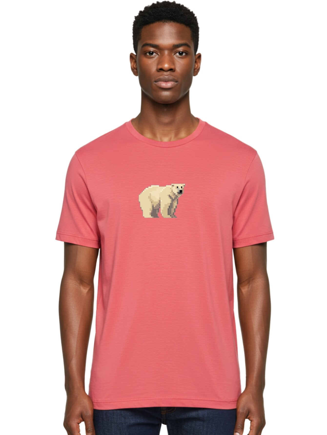 Pixel-Polar-Bear Men'S Graphic Tee, 100% Cotton, Comfortable Casual Summer Wear, Machine Washable, Pixel Art, Polar Bear, White Bear, Arctic Animal, Cartoon Style, Pixelated Graphics, Wildlife Illustration, Digital Art, Retro Aesthetic, Bae636 30