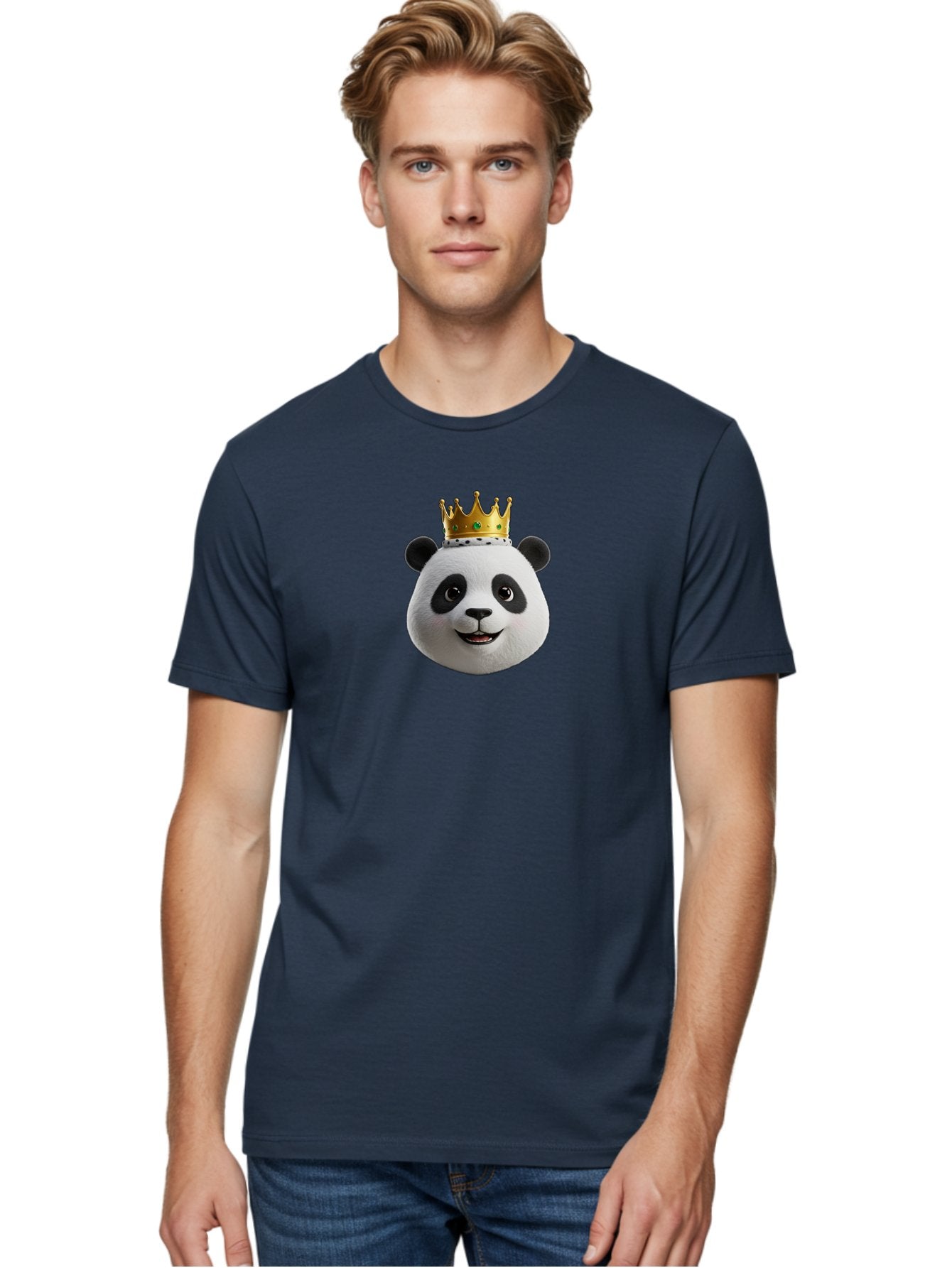 Po Men'S Graphic Tee, 100% Cotton, Comfortable Casual Summer Wear, Machine Washable, Kung Fu Panda, Po'S Face, Cartoon Panda, Crown Icon, Royal Treatment, Animated Character, Adorable Expression, Funny Face, King Of Pandas, Bae637 22