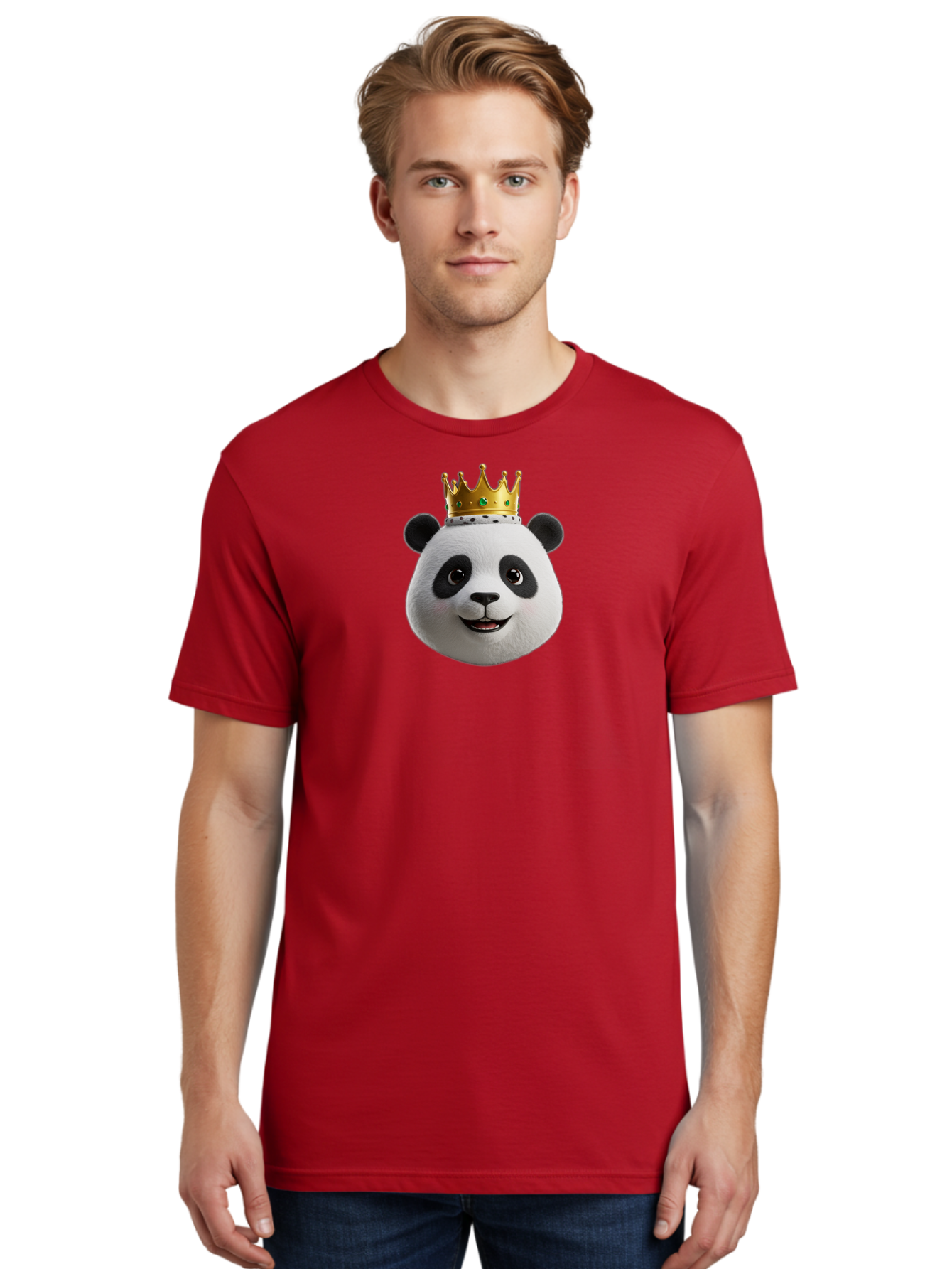 Po Men'S Graphic Tee, 100% Cotton, Comfortable Casual Summer Wear, Machine Washable, Kung Fu Panda, Po'S Face, Cartoon Panda, Crown Icon, Royal Treatment, Animated Character, Adorable Expression, Funny Face, King Of Pandas, Bae637 30