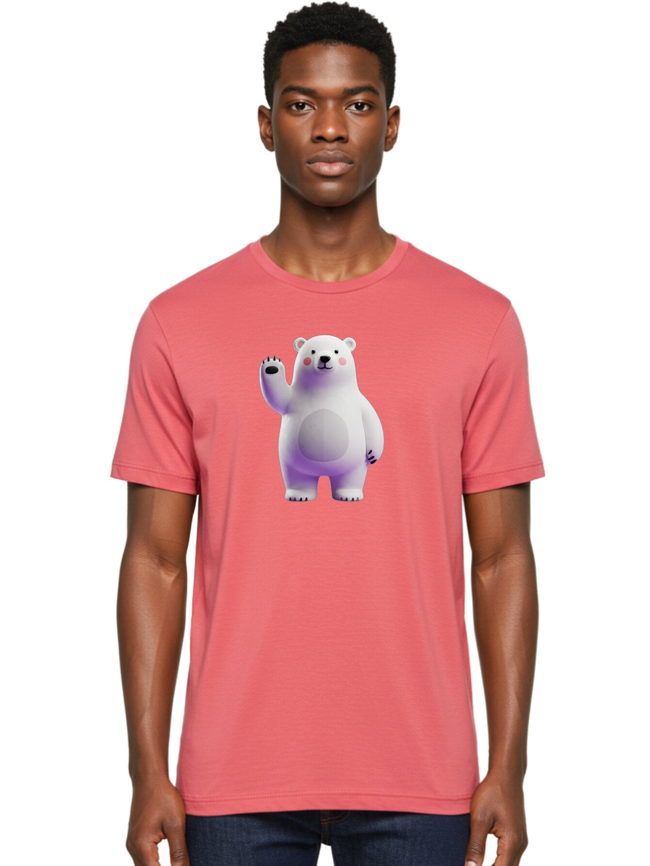 Polar-Bear-3 Men'S Graphic Tee, 100% Cotton, Comfortable Casual Summer Wear, Machine Washable, White Polar Bear, Cute Bear, Cartoon Character, Waving Paw, Friendly Animal, Lovable Creature, Adorable Bear, Digital Illustration, Kawaii Art Bae640 30