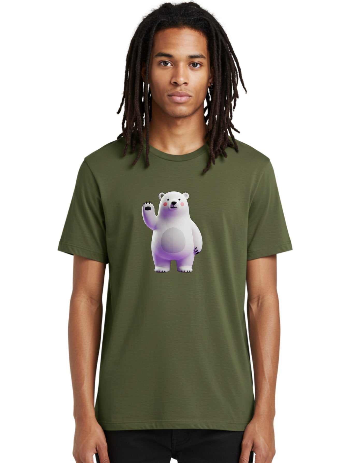 Polar-Bear-3 Men'S Graphic Tee, 100% Cotton, Comfortable Casual Summer Wear, Machine Washable, White Polar Bear, Cute Bear, Cartoon Character, Waving Paw, Friendly Animal, Lovable Creature, Adorable Bear, Digital Illustration, Kawaii Art Bae640 22